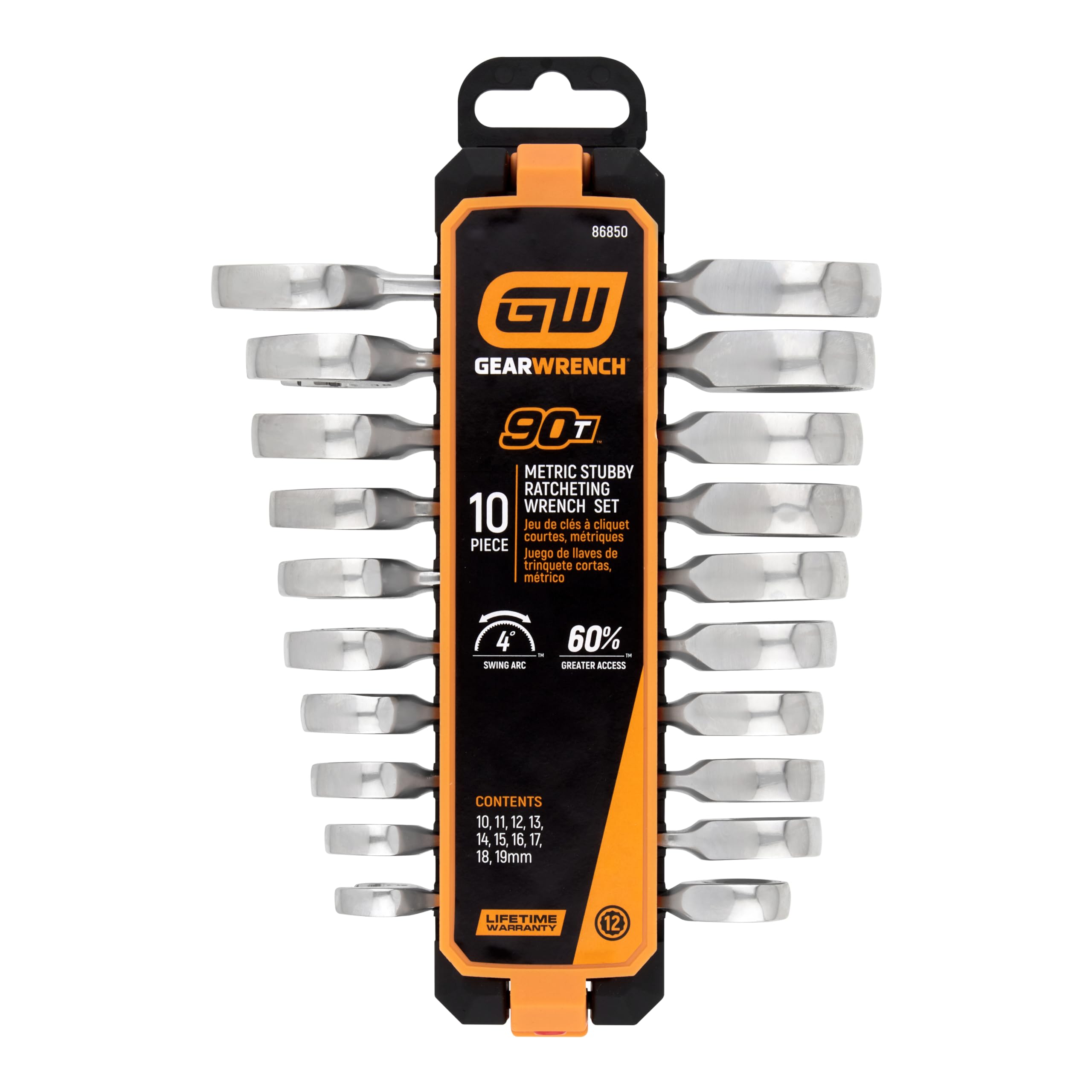 GEARWRENCH 10-częściowy 90-zębowy 12-punktowy klucz płasko-oczkowy, MM | 86850