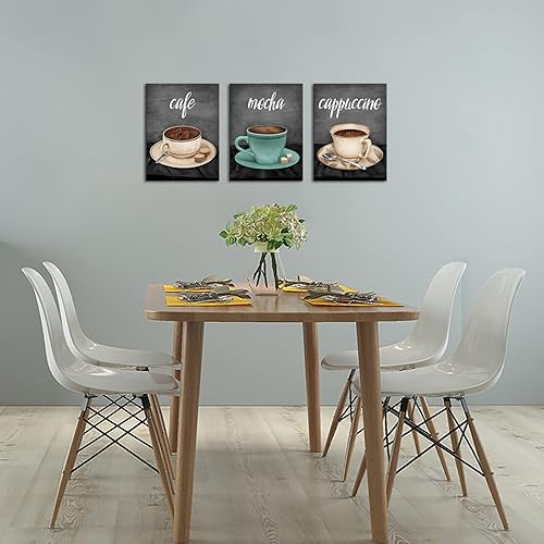 Miniatura 2 de Zlove 3 piezas de arte de pared de café vintage para cocina, café abstracto, taza de café, café moca, capuchino, tomar imágenes para comedor,