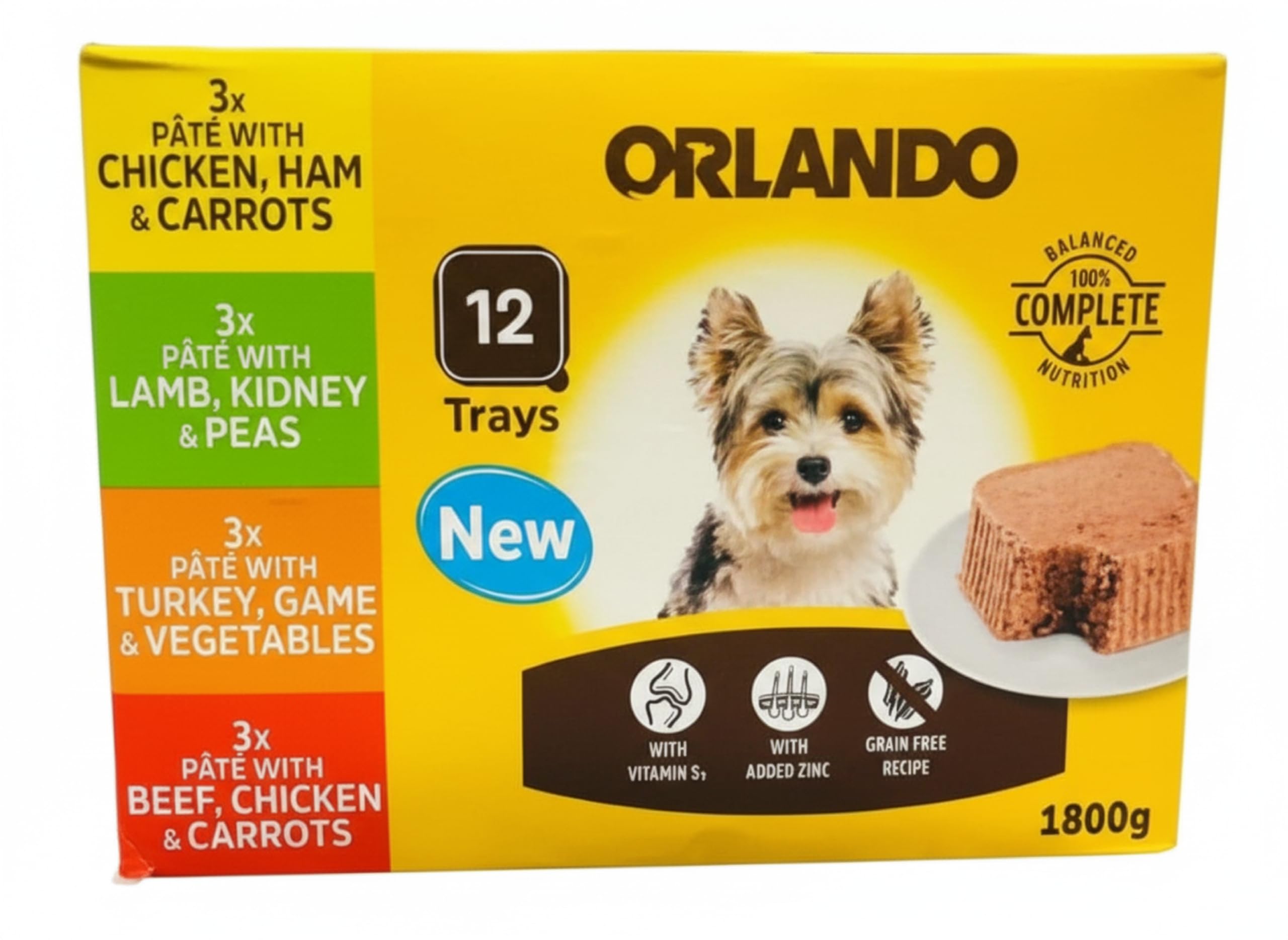Ark future Orlando 12 Trays Dog Food Pâté Selection 1800g – Chicken Ham & Carrots | Lamb Kidney & Peas | Turkey Game & Vegetables | Beef, Chicken & Carrots | Grain Free Wet Dog Food