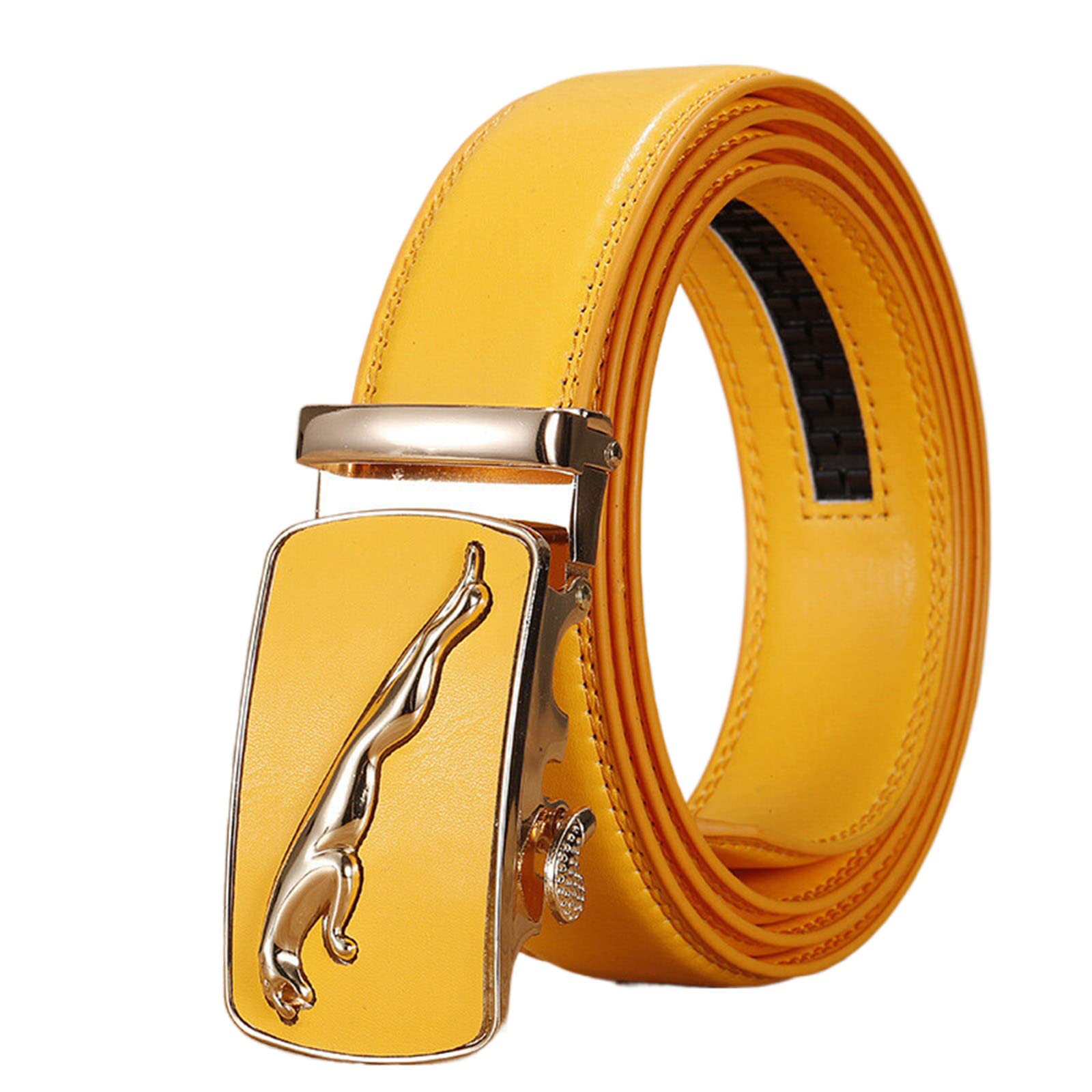 Jiary Men's Yellow Belts,Candy Color Fashion Automatic Buckle Leather Belt Belts For Jeans 3.5Cm Width,,105Cm/41.3''