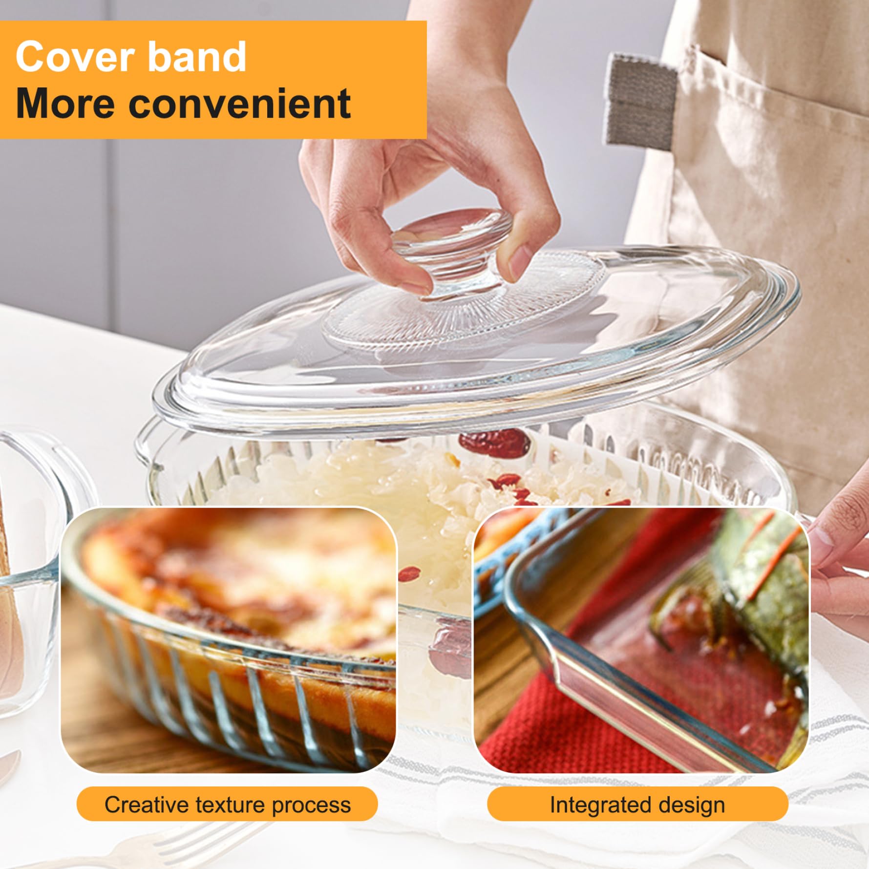 Casseruola in Vetro con Coperchio Pirofile in Vetro da 1, 5 l Resistente al Calore/Freddo Casseruola con Manici Piatti di Forma Ovale per Forno Adatto al microonde con coperchi