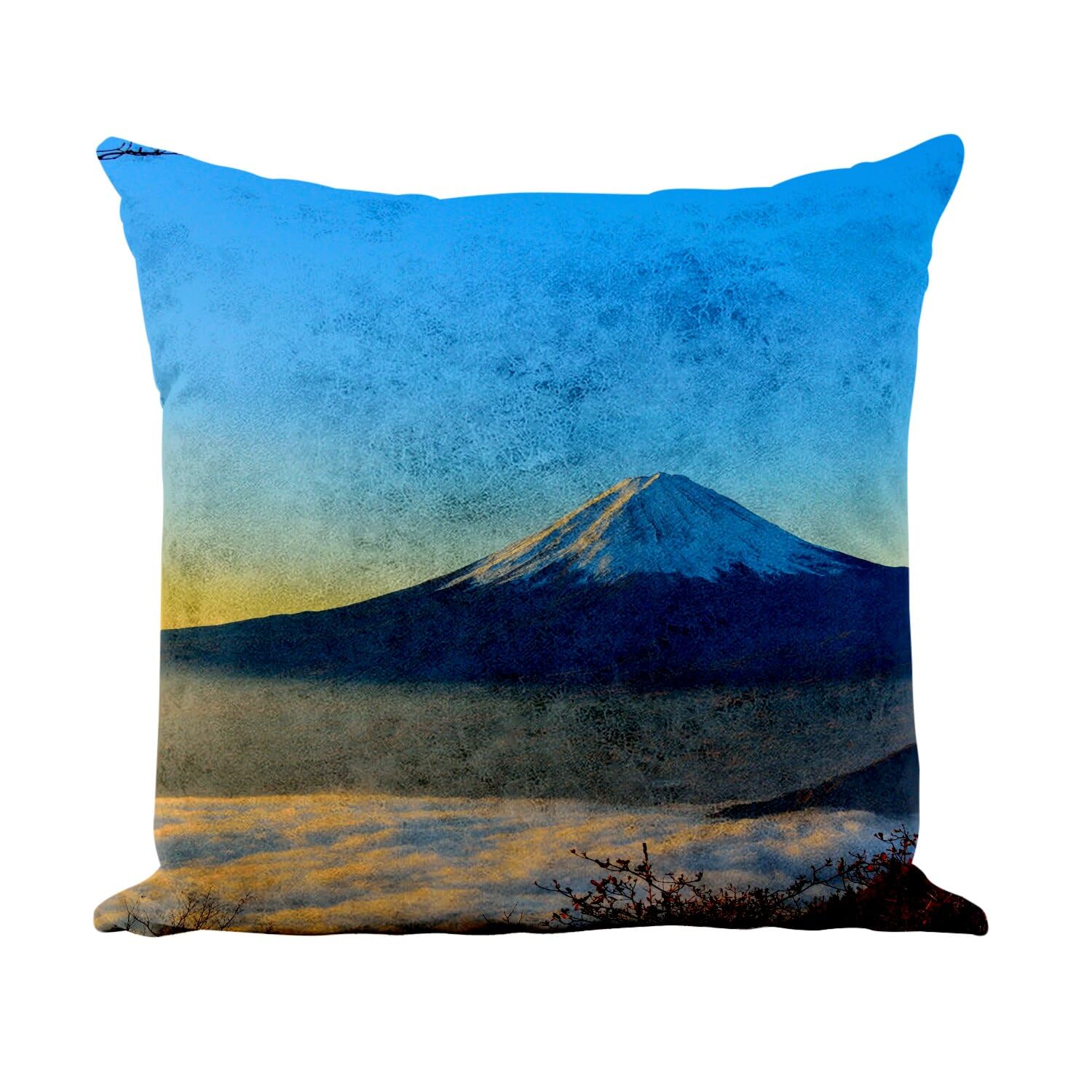 Coussin en similicuir blanc paysage Mont Fuji fini toucher cuir elegant de 40x40 cm