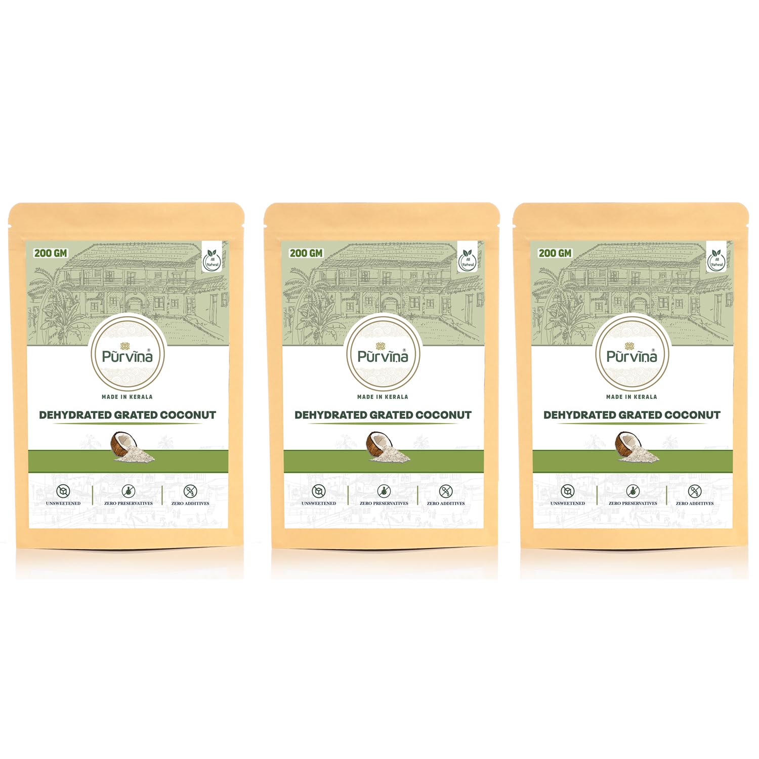Purvina ® Dried Grated Coconut - 200 gm (Pack of 3) | Preservative-Free | From Real Coconuts | High Shelf Life (B0CN9CQGJJ) Amazon Price History, Amazon Price Tracker