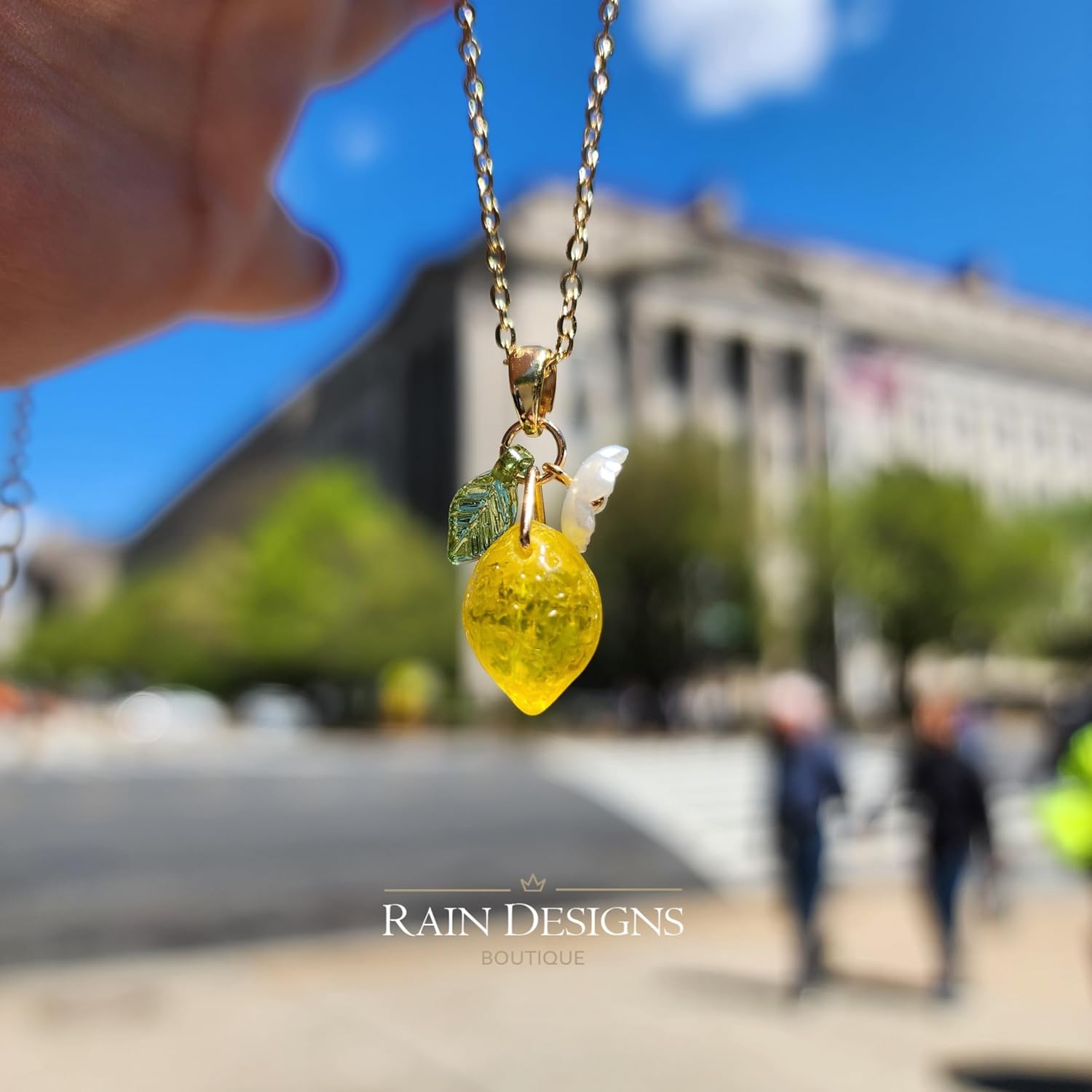 Lemon Necklace Custom Handmade Yellow Transparent Opaque Citrus Fruit 14K Gold/925 Silver plated Personalized Jewelry Czech Glass Gift for Women
