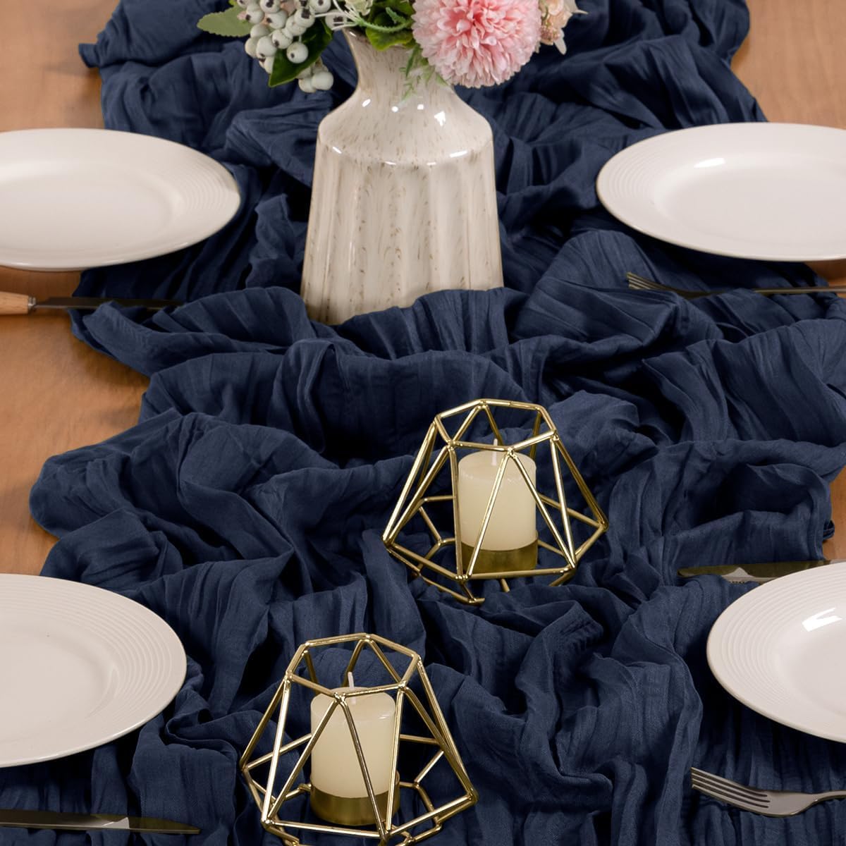 Navy Blue Cheesecloth Table Runner Boho Cheese Cloth Gauze Table Runners image 5