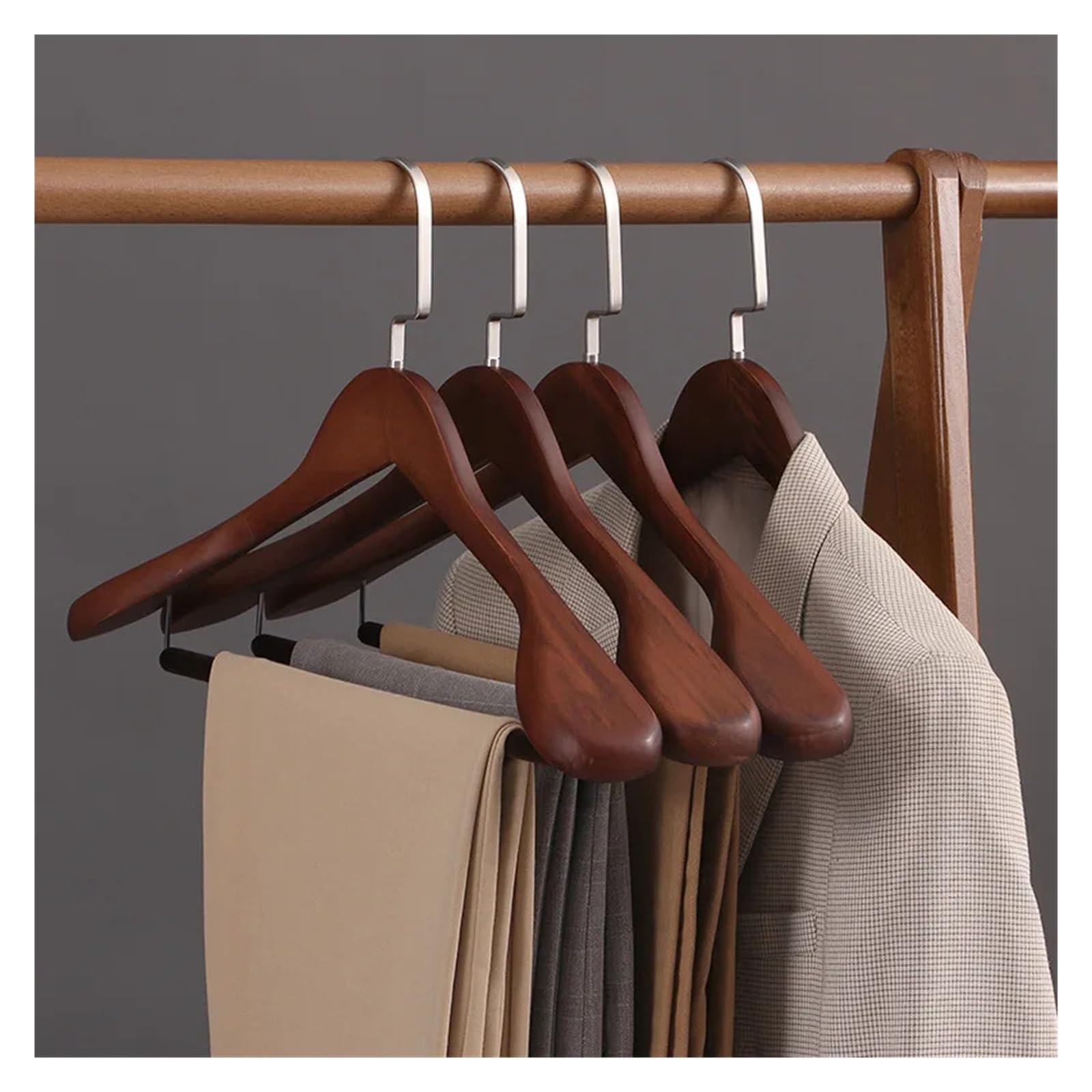 Kleiderbügel-Set aus Holz, breite Schulter, Kleiderbügel, Hemd, mit drehbarem Haken, rutschfeste Stange (39 cm) für Oberbekleidung, Kleider und mehr, 2 Stück