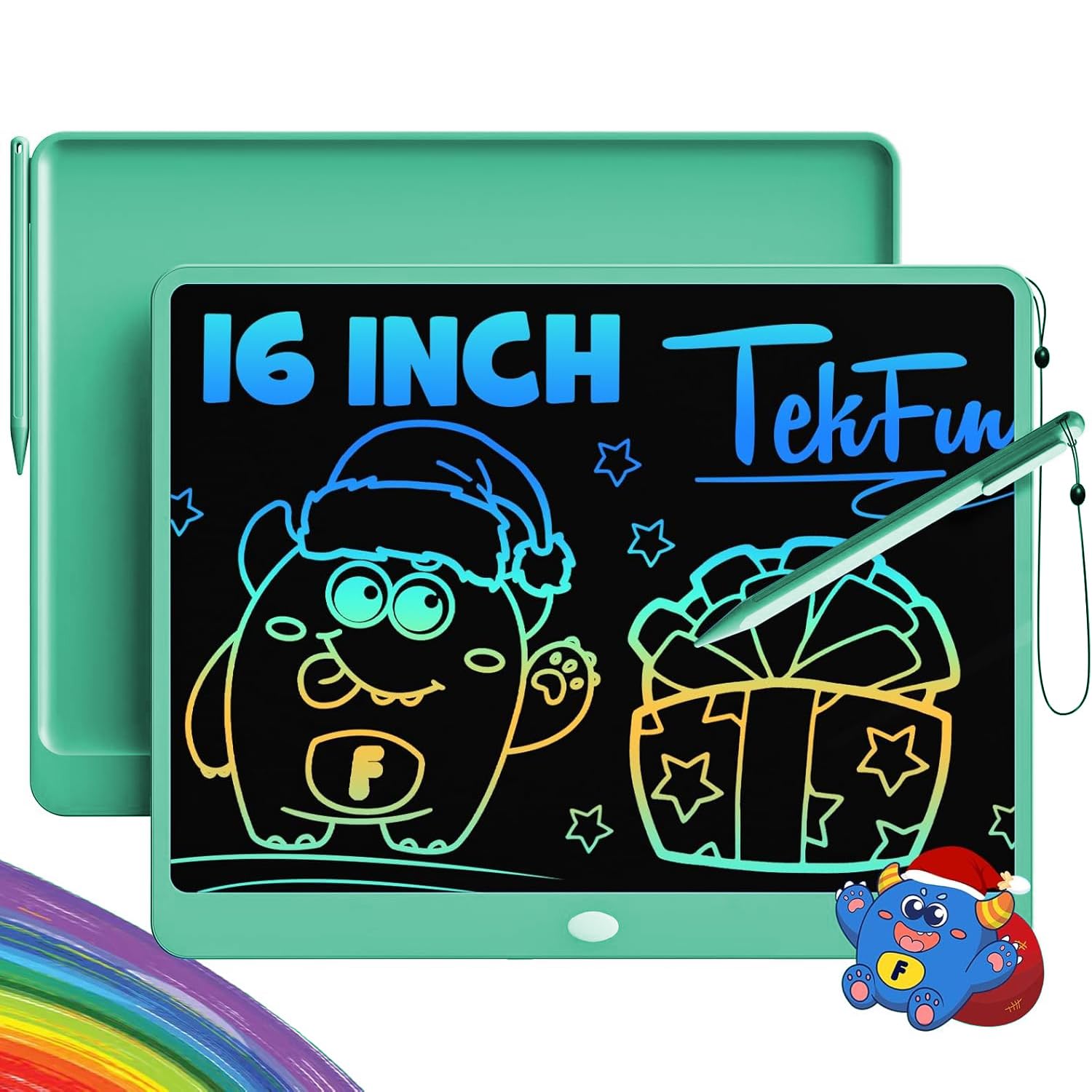 TEKFUN LCD Writing Tablet for Adults, Large Doodle Board, 16 Inch Colorful Drawing Tablet Writing Pad, Toddler Toys for 3 4 5 6 7 8 9 Year Old Girls Boys Teen, Birthday Gifts for Kids (DarkGreen)