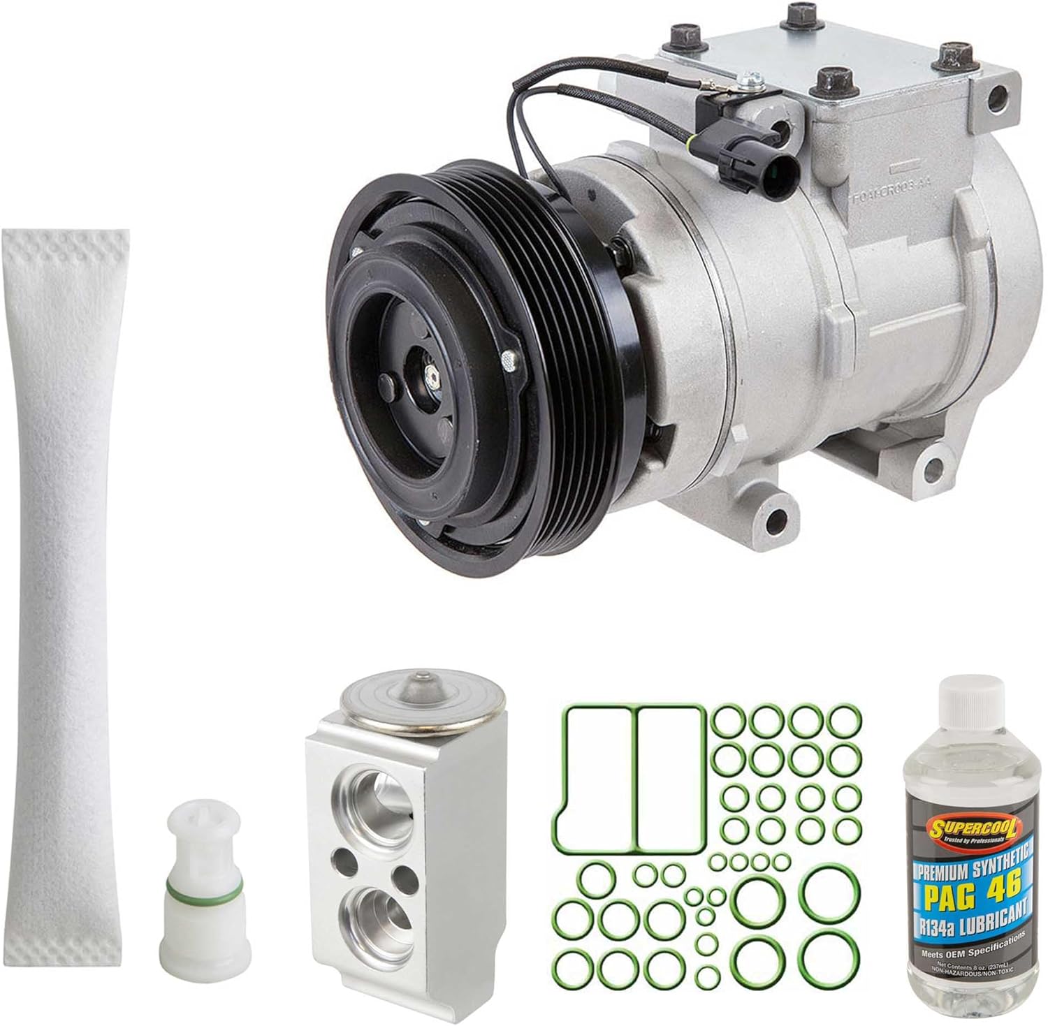 AC Compressor & A/C Kit For Hyundai Genesis Coupe 2.0T 2010 2011 2012 - Includes Drier, Expansion Valve, Oil & O-Rings! - BuyAutoParts 60-82846RK New