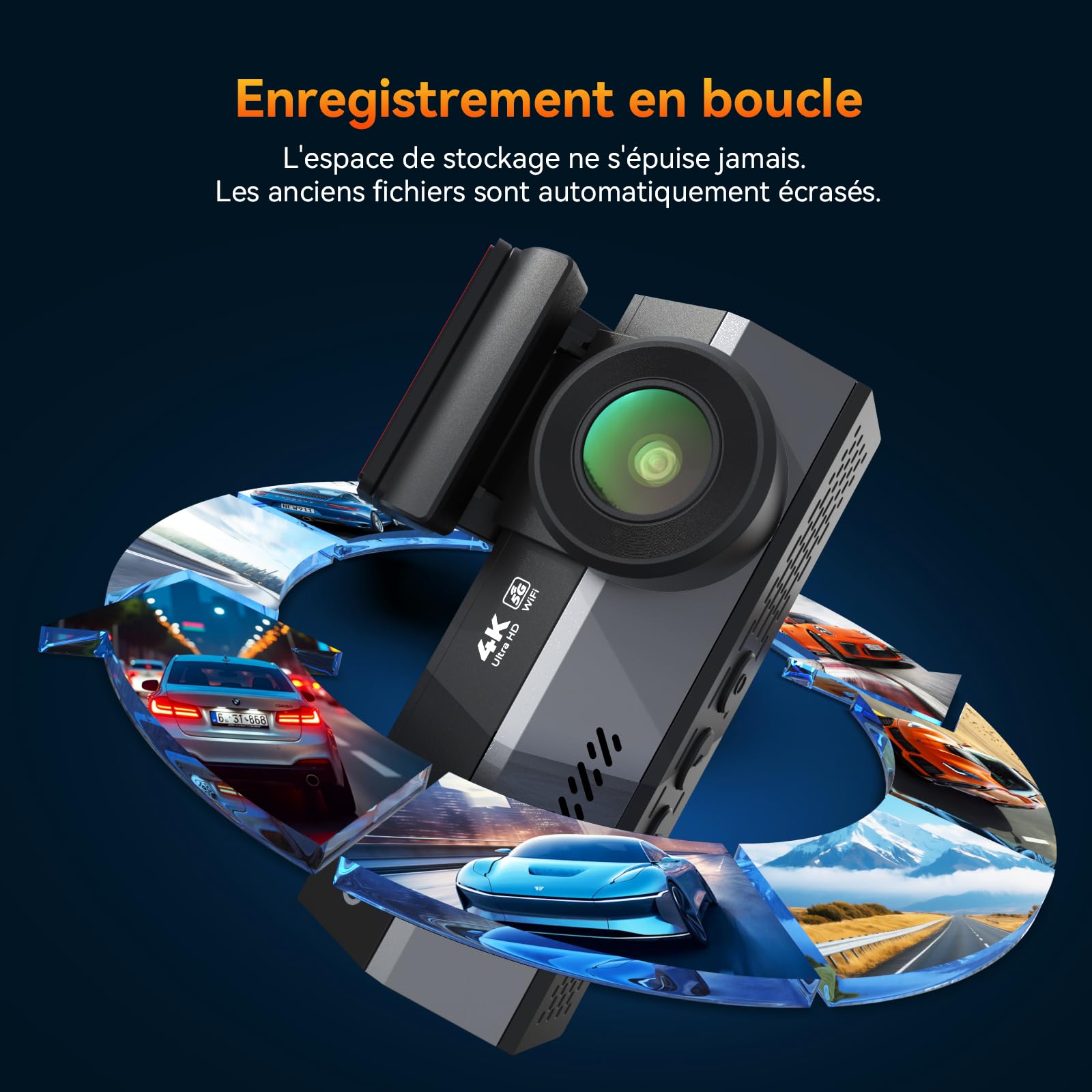 Dashcam Voiture Avant Arrière 4K+2K, 5GHz WiFi Camera Voiture avec Carte SD 64GB, Dash Cam Grand Angle 170°, Vision Nocturne WDR, Écran 3,2", G-Capteur, Mode Stationnement 24H