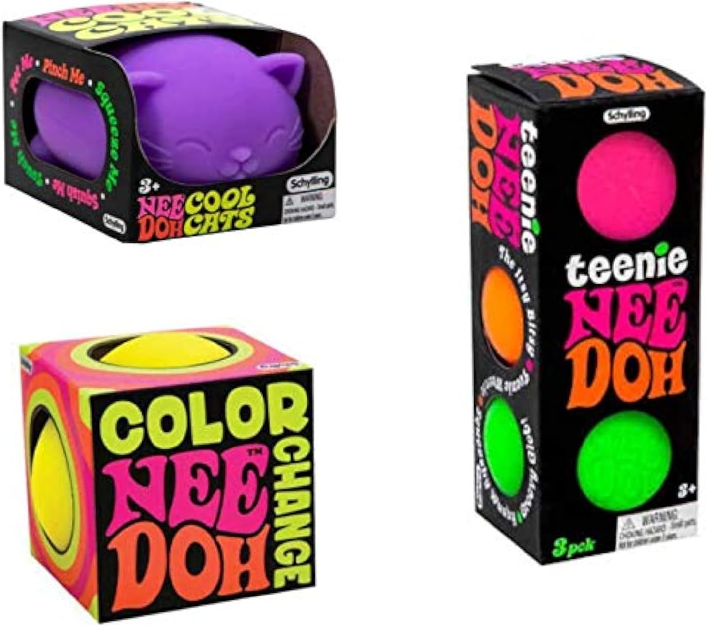 Nee-Doh Stress Balls, The Complete Bundle! One of Each- Teenie, Color Change and Cool Cats in Vibrant Colors. Bonus E-Book Included.