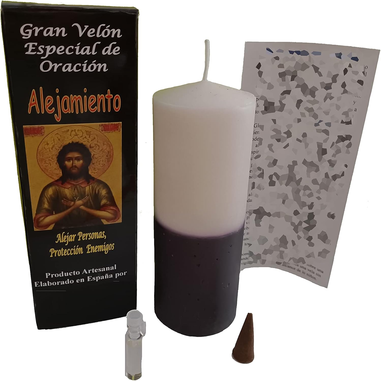 DRW Powered Candle to Away People, Enemies and Protection, Wax, Black and White, 16 CM