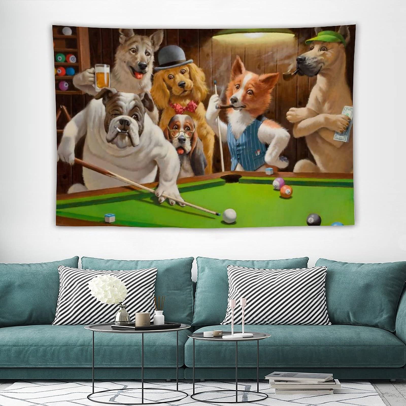 Amazon.co.jp: 面白い犬とビリヤード タペストリー 壁掛け装飾 室内