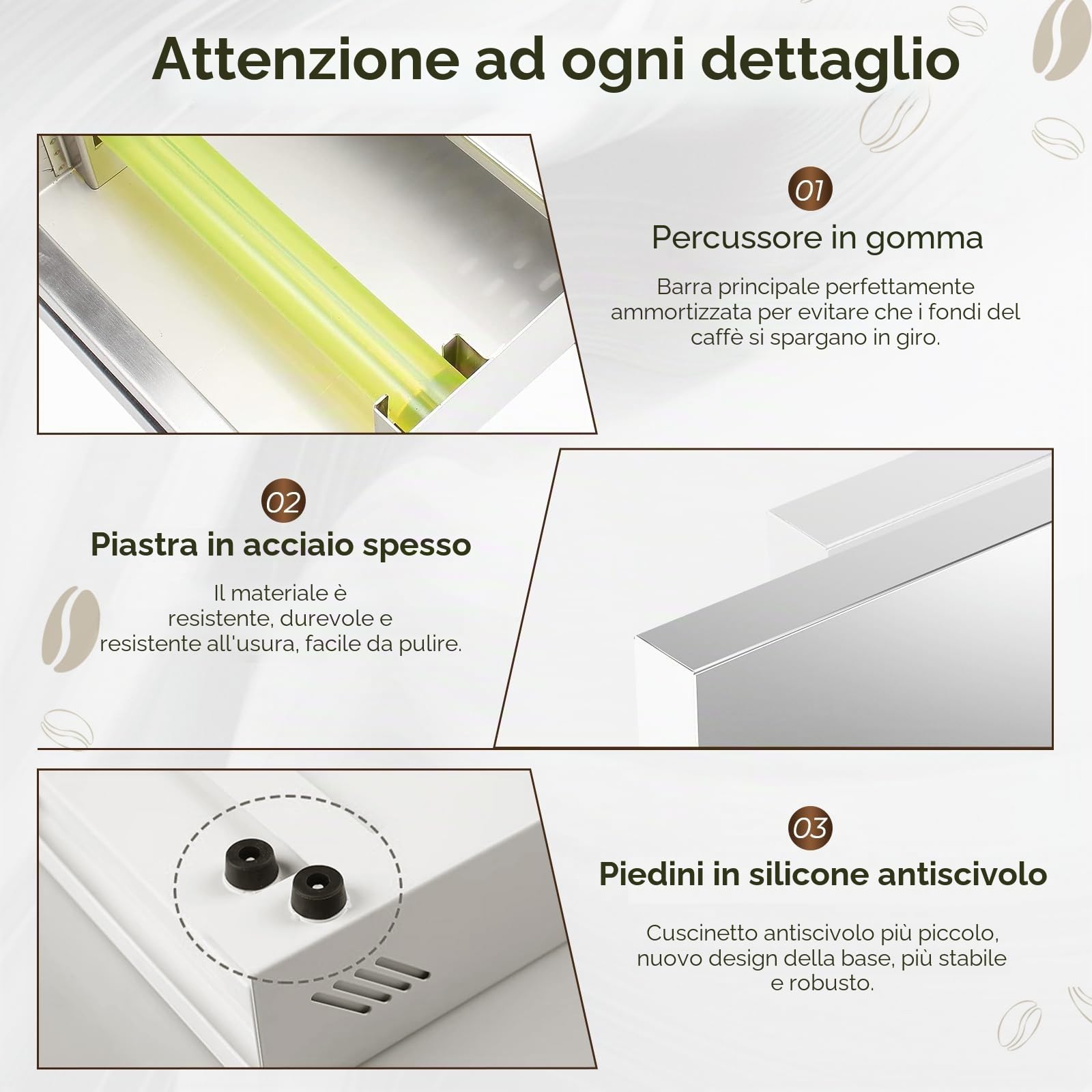 Contenitore Fondi Caffe Cassetto Fondi Caffe in Acciaio Inossidabile Knock Box Coffee Station Cassetto Battifondi Caffè con Asta Gommata