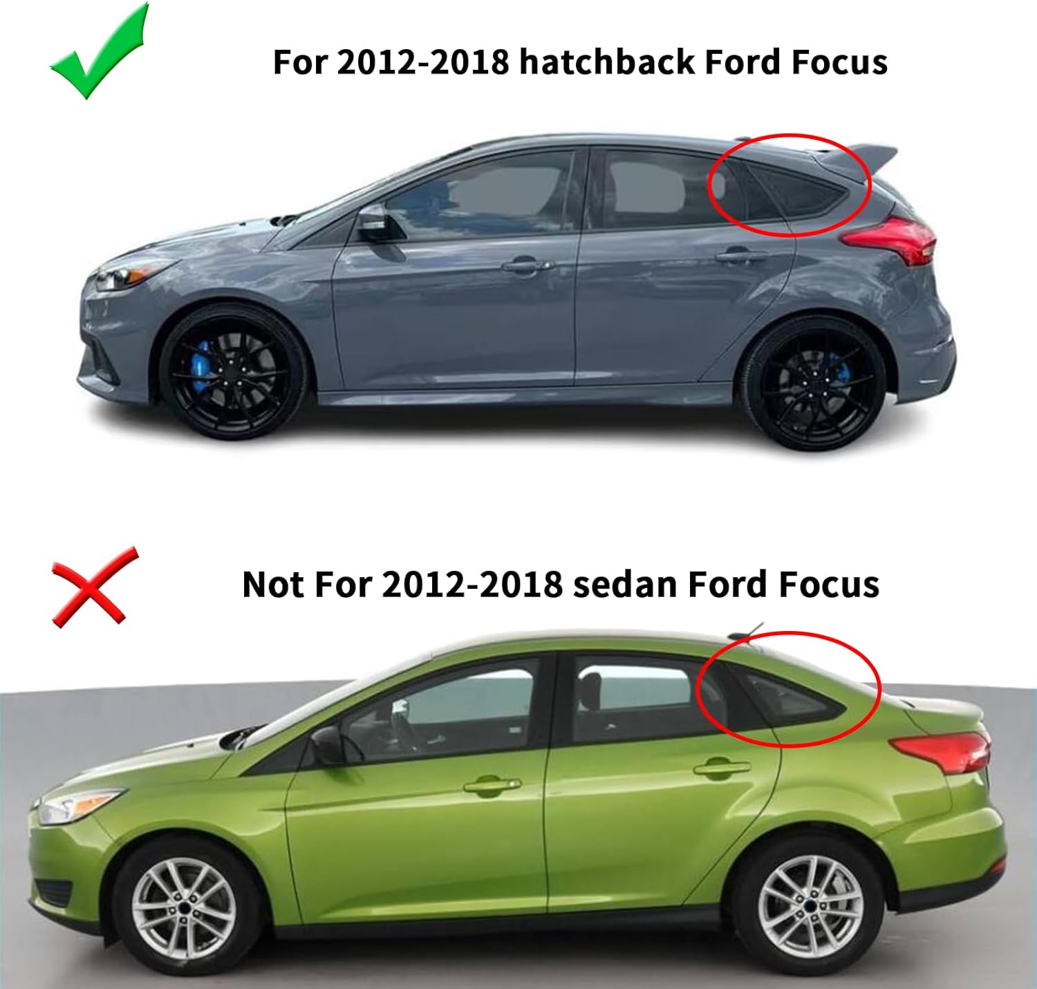 for Ford Focus ST RS MK3 SE Hatchback 2012-2018 Sporty Car Auto Exterior Rear Side Window Louvers Air Vent Scoop Shades Cover Glass Trim Blinds (Glossy Black)