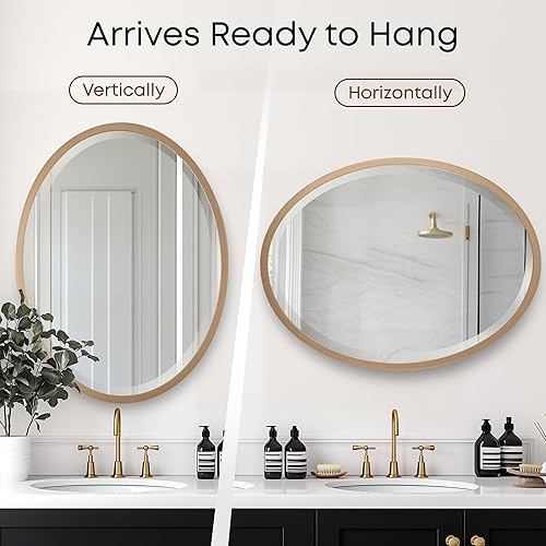 Vista 4 de OVALCREST - Oval Wooden Beveled Wall Mirror for Home Decor, Bathroom, Vanity, Bedroom, Living Room, Hallway - London Style (Gold Spray) 17.1 x 13.1