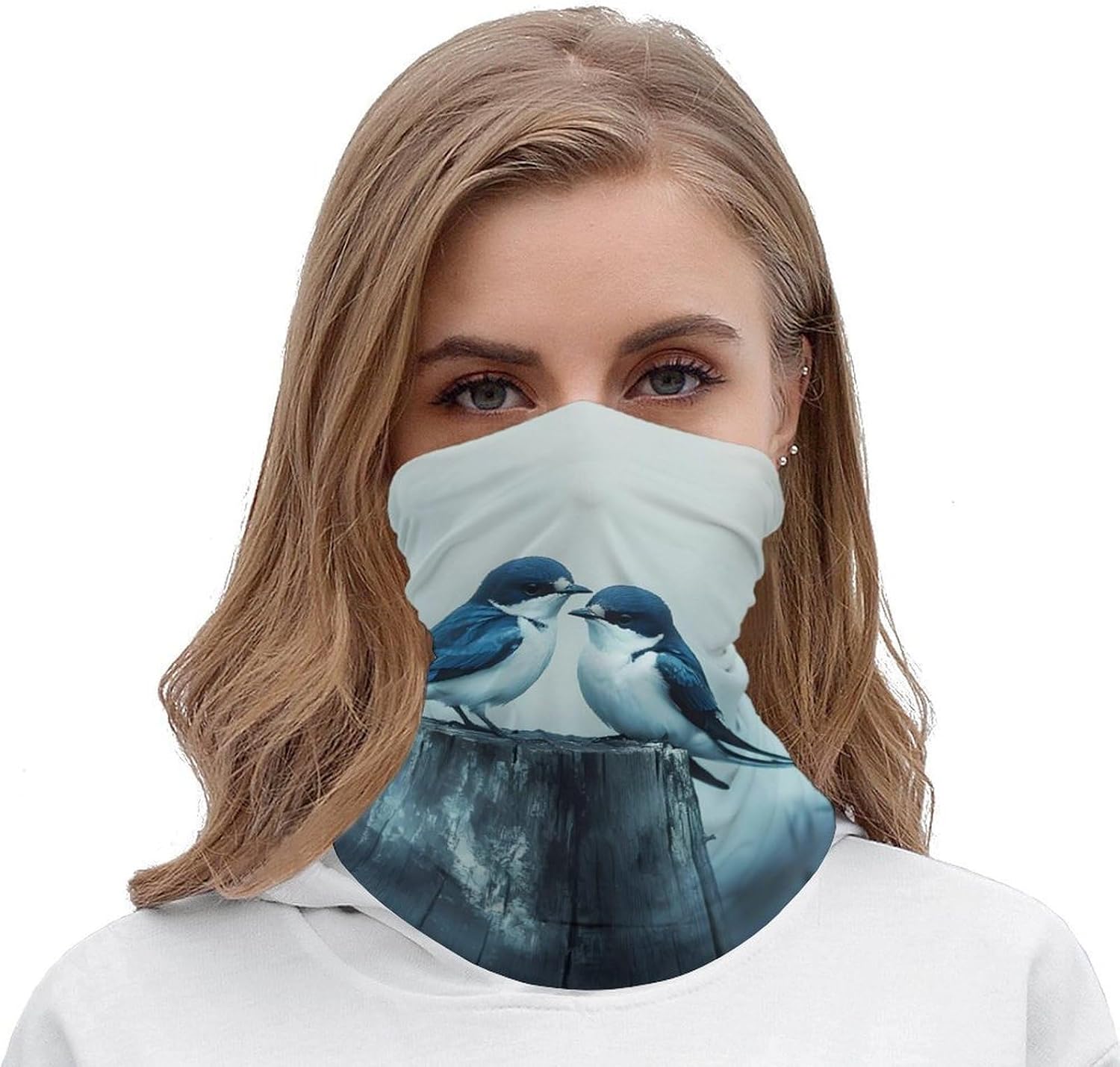 Blue And White Swallows Perched Neck Gaiter Windproof Face Mask Bandanas for Men Women Cold Weather Scarf