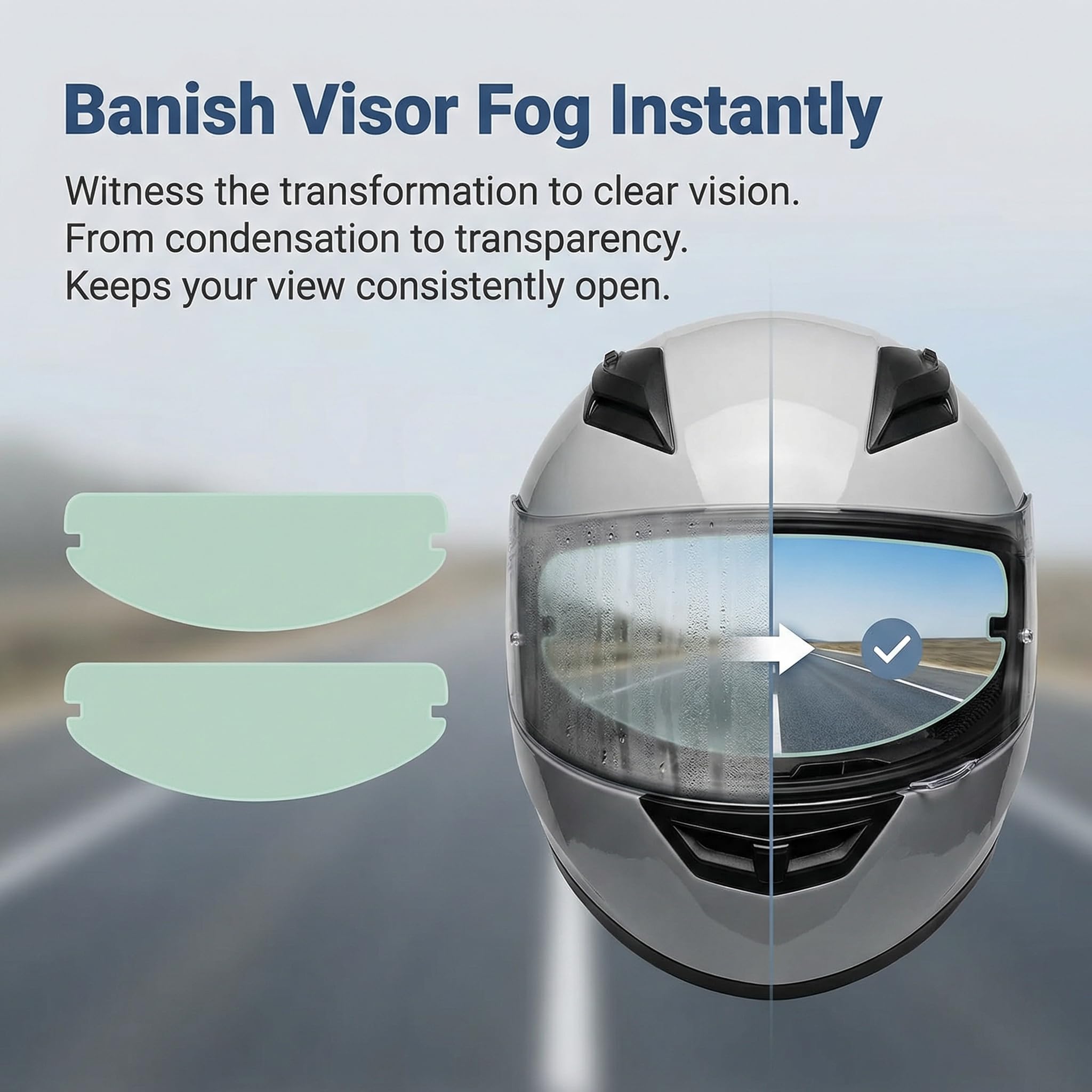 Motorbike And Motorcycle Helmet Anti Fog Visor Insert With Easy Installation, Universal Fit, Anti Fog For Helmet Visor, HD Vision, Waterproof Sunshade, PET Material, 27.2cm x 8.8cm, 2pcs — view 4