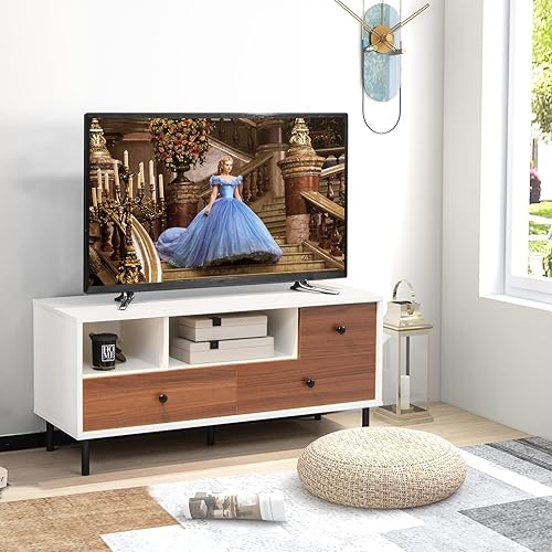 Miniatura 3 de Tangkula Soporte de TV de granja para televisores de 50 pulgadas, moderna mesa consola de pantalla plana con 2 cubos y 3 cajones grandes, armario de