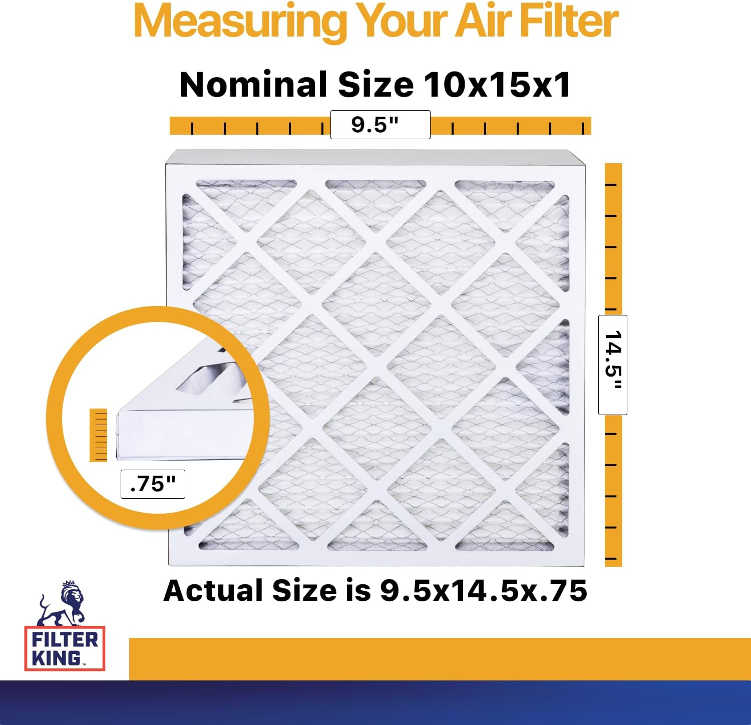 Filter King 10x15x1 Air Filter (MERV 13) (12-Pack) Dust & Allergy Control AC Furnace Filters, MADE IN USA, HVAC, Pleated, Electrostatic (Actual Size: 9.5 x 14.5 x .75)