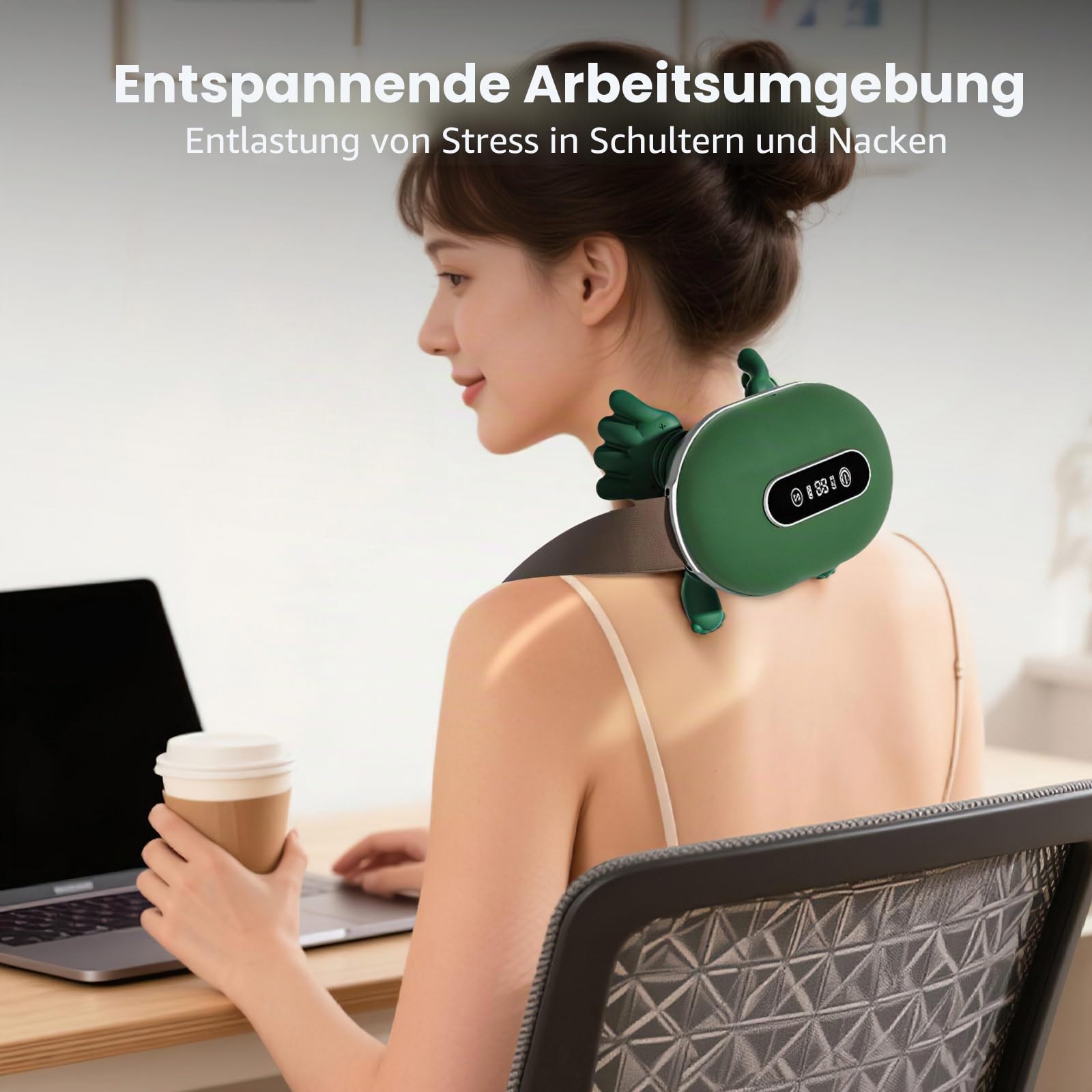 4D Nackenmassagegerät mit Wärme, Shiatsu Massagegerät, Massagegerät Nacken, kabelloses U-förmiges Massagekissen, 3 Massagegrade & 2 Temperaturstufen, für Zuhause, Büro, Reise (Touchscreen)