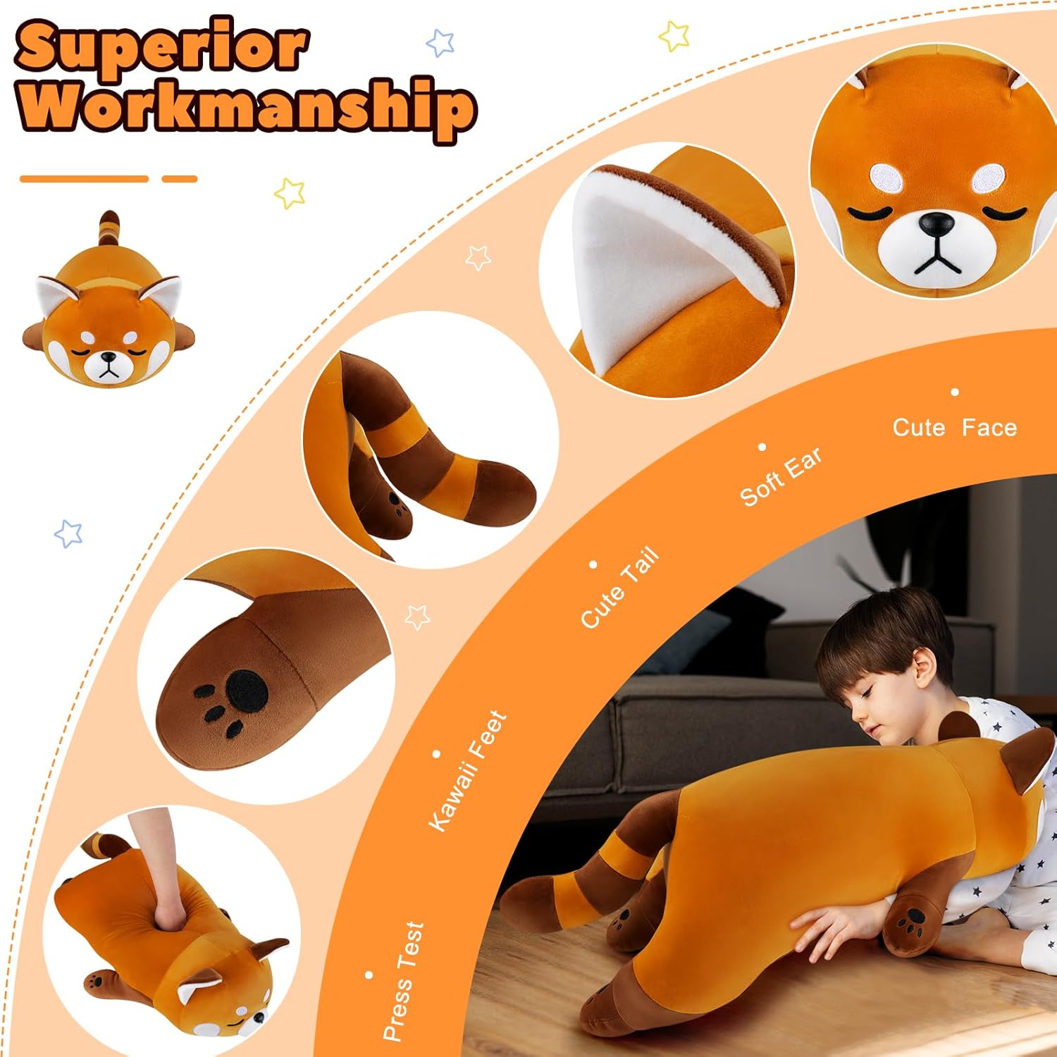 Auspicious beginning 30'' Giant Red Panda Plush Stuffed Animal - Large Sleeping Plush Toy Pillow, Cute Hugging Plushie, Room Decor, Christmas Birthday Gifts for Kids Girls Boys Valentine‘s Day Gift