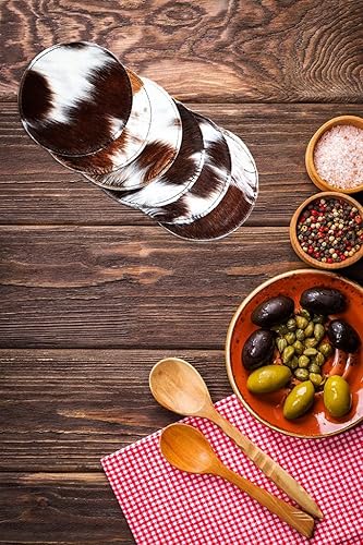 Miniatura 9 de NGF Juego de 6 posavasos de piel de vacuno natural, posavasos redondos de piel de vaca, posavasos de cuero para taza de té, decoración del hogar e