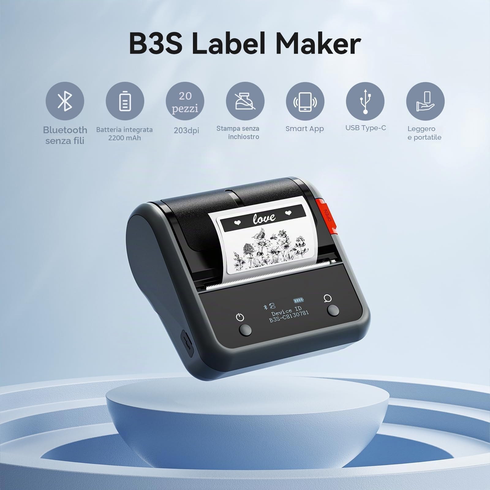 NIIMBOT Etichettatrice B3S, stampante termica aggiornata da 75 mm, etichettatrice portatile con etichette 70 x 40 mm, etichettatrici Bluetooth