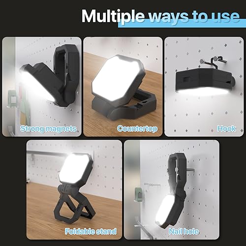 Miniatura 8 de HYPERLITE Paquete de 2 luces de trabajo recargables de 40 W, 4000 lúmenes, soporte plegable con gancho colgante, luz de trabajo magnética para el