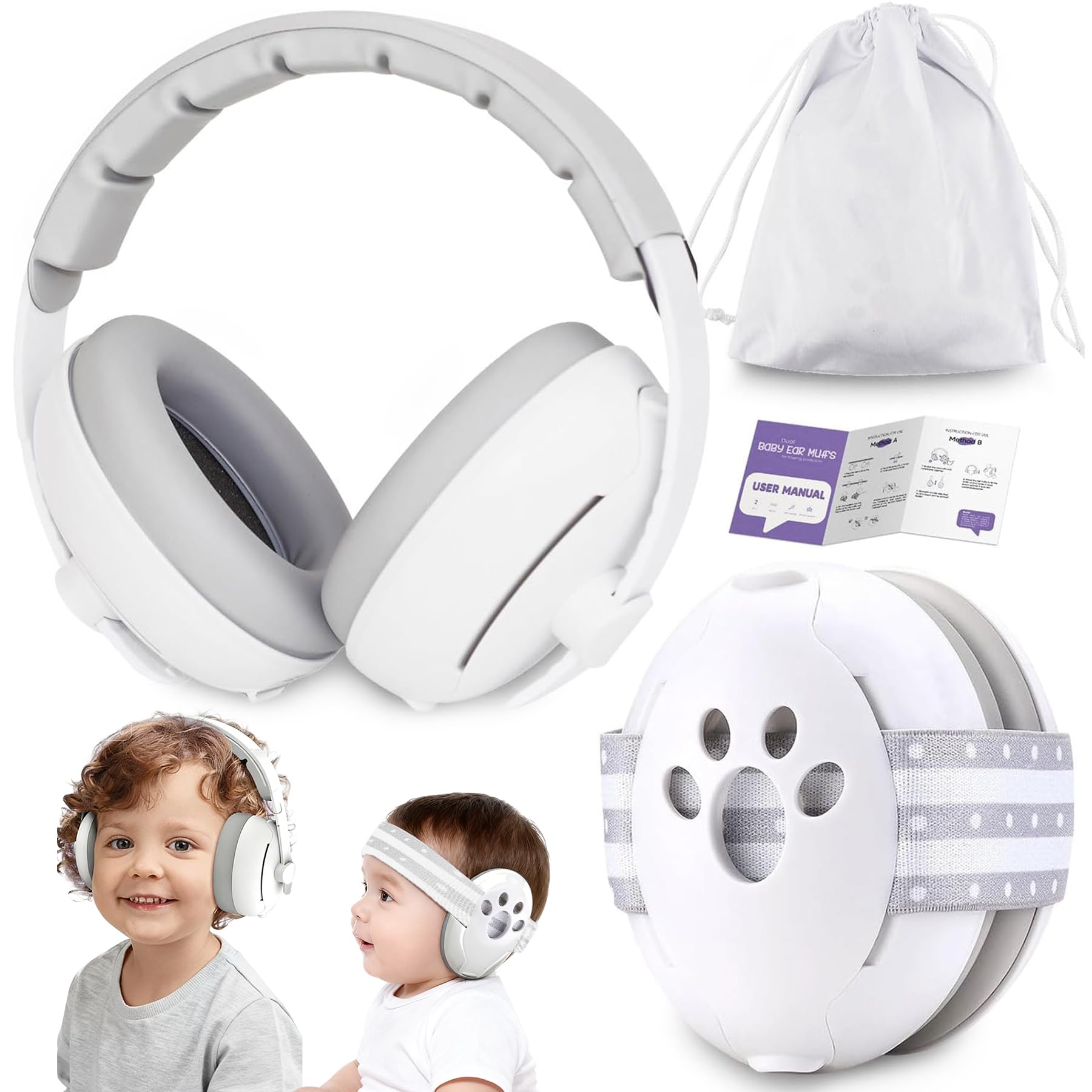 Baby Gehörschutz 0-4 Jahre,2-in-1 Baby Kopfhörer Lärmschutz 24dB,Gehörschutz für Kinder,Neugeboren Ohrenschützer mit Geräuschunterdrückung & Verstellbares Kopfband und Aktive Familien Unterwegs