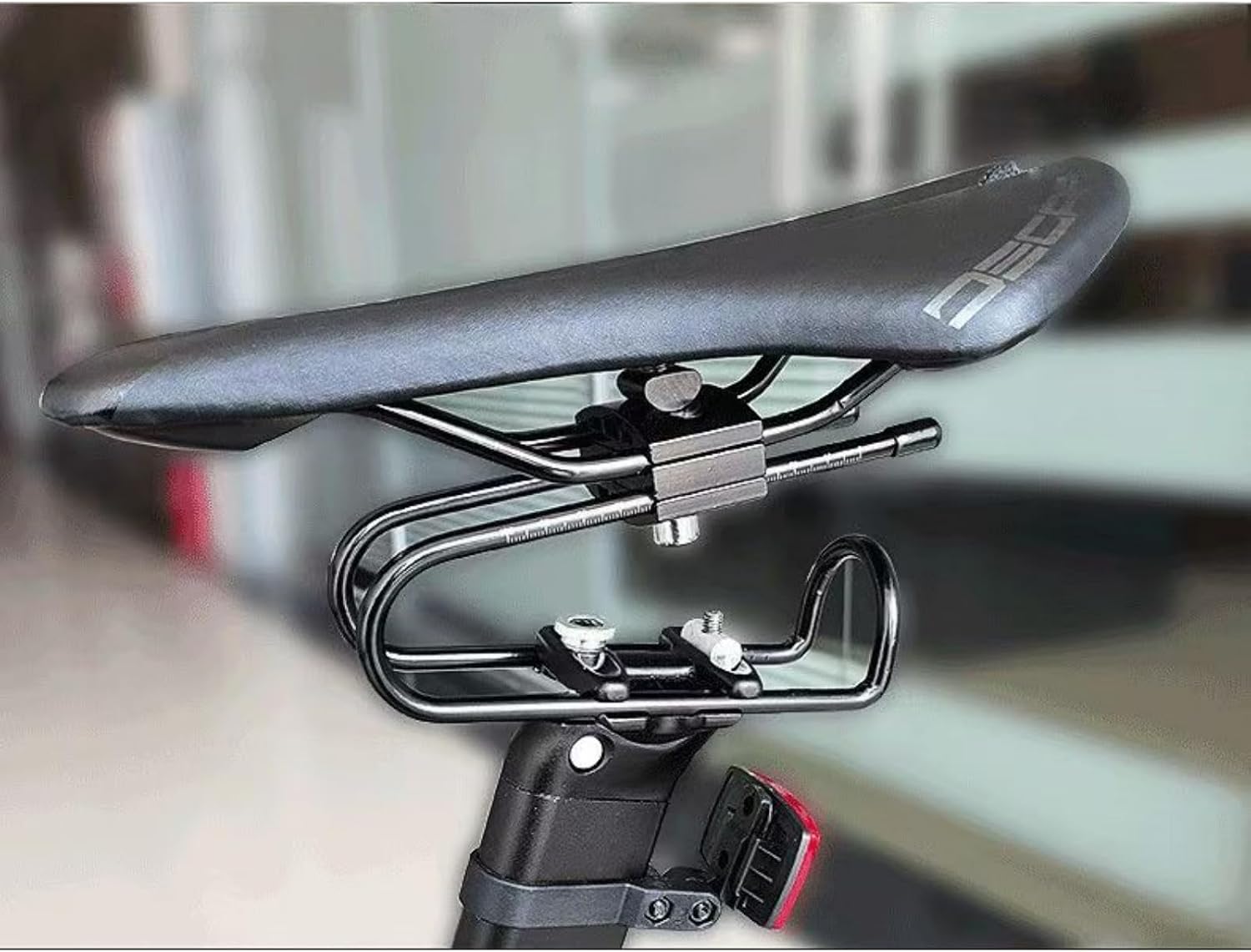 Bicycle Seat Post Suspension Shock Absorber – Adjustable Alloy Spring Steel & 6061 Aluminum Clamp with Silicone Cover for Smooth Ride, Black