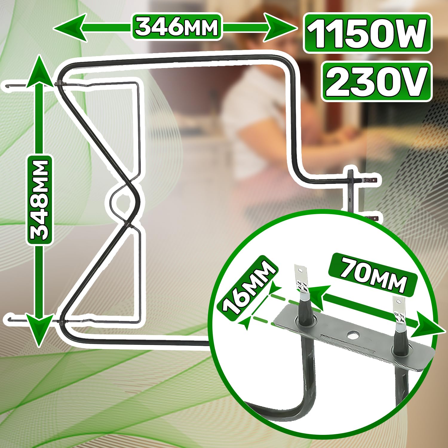 Resistencia Horno 1150W 230V 481010375734 para Whirlpool para Bauknecht C00324022 para Indesit 20.41494.000 para EGO - Elemento Calefactor - Garantía de 5 Años - ONIX TECH