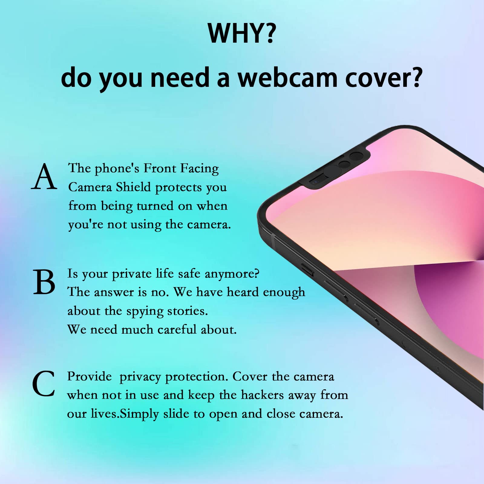Cover per fotocamera per telefono, webcam compatibile con iPhone 13, iPhone 13 Mini, iPhone 13 Pro, iPhone 13 Pro Max protegge privacy e sicurezza, non influisce sul riconoscimento facciale (nero)