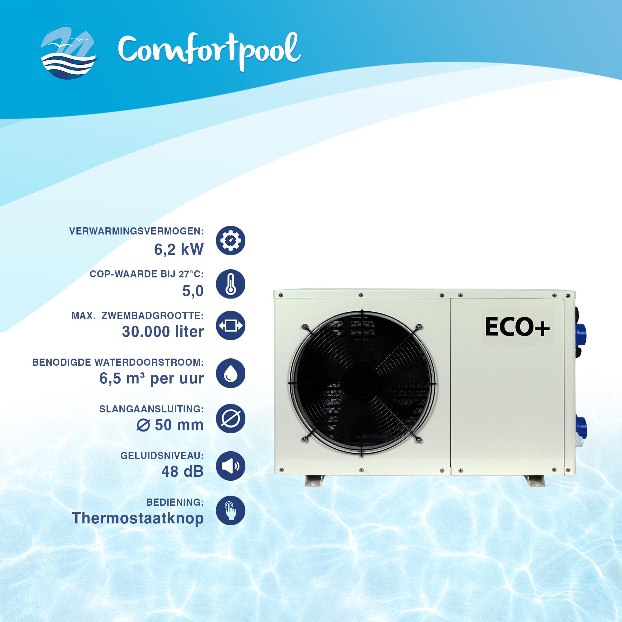 Pool-wärmepumpe ECO+ 8 - heizleistung bis 6,2 kw - geeignet für Pools bis 30.000 Liter.