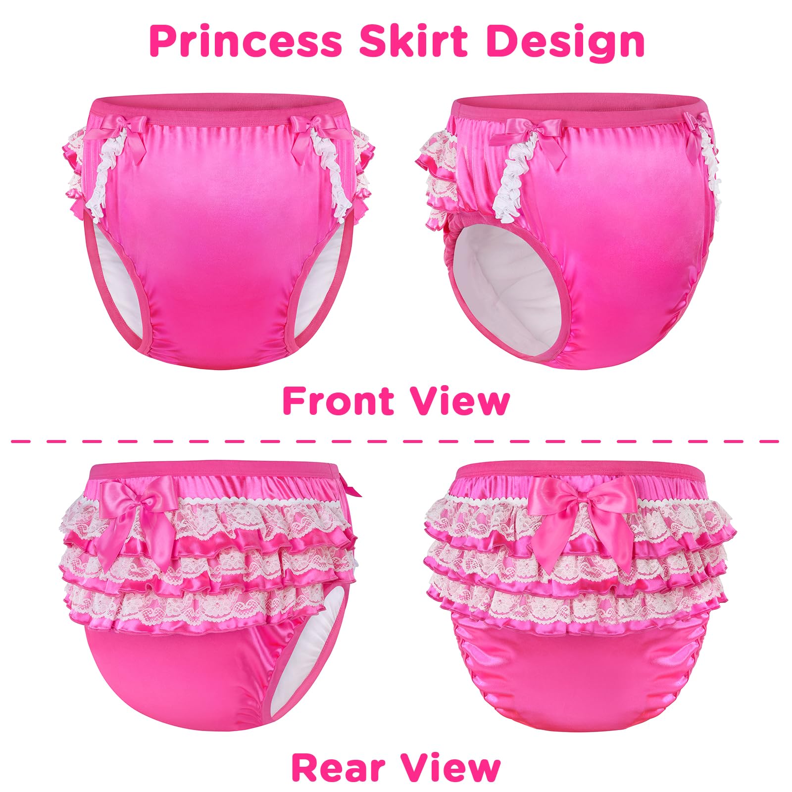 LittleForBig Weiche Unterwäsche Bequeme Waschbare Wiederverwendbare Gerüschte Spitzenschleife Pretty in Magenta Satin Trainingshosen für Erwachsene M