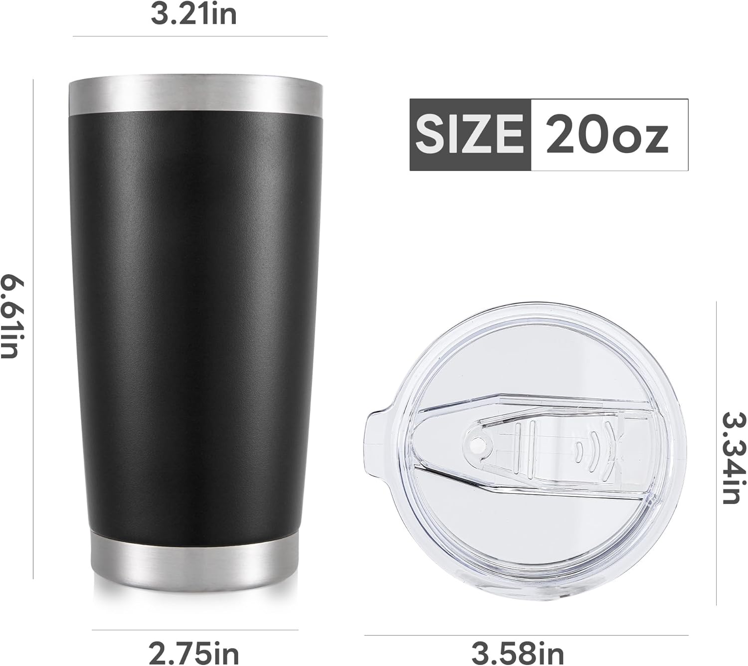 20 oz Tumbler with Lid Stainless Steel Insulated Tumblers Bulk Double Wall Vacuum Cups Powder Coated Travel Mug Keep Drinks Cold and Hot, Black, 12 Pack - Image 7