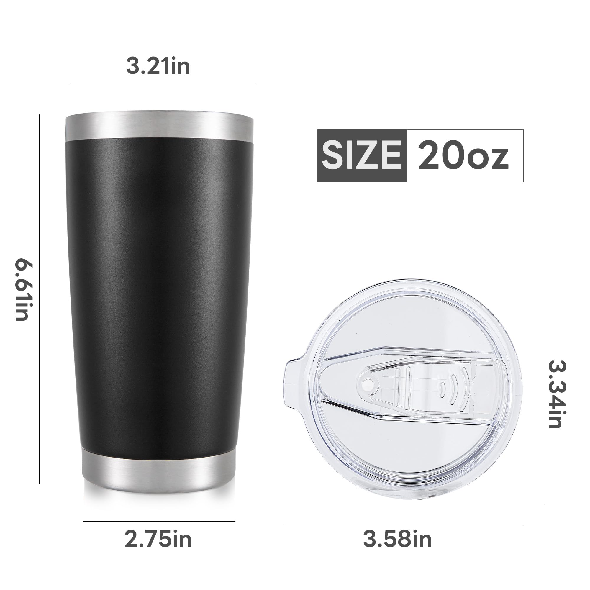 Lot de 4 gobelets isothermes à double paroi en acier inoxydable de 591 ml avec revêtement en poudre pour garder les boissons froides et chaudes, noir