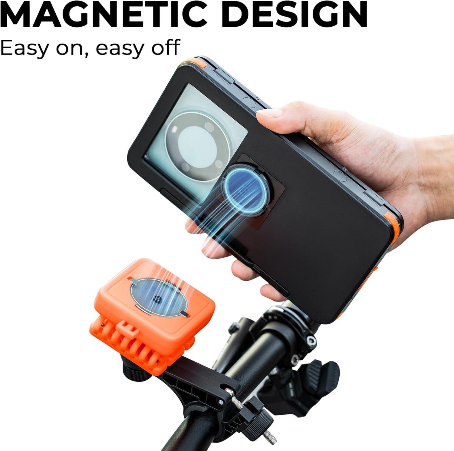 ROCKBROS Magnetic Bike Cell Phone Holder IPX4 Waterproof Motorcycle Phone Mount on Handlebar Fit for 4.7"-6.9" Phones FlipCase 360° Full-Body Protection 3S Quick Auto Lock Rotateable Anti-Shock