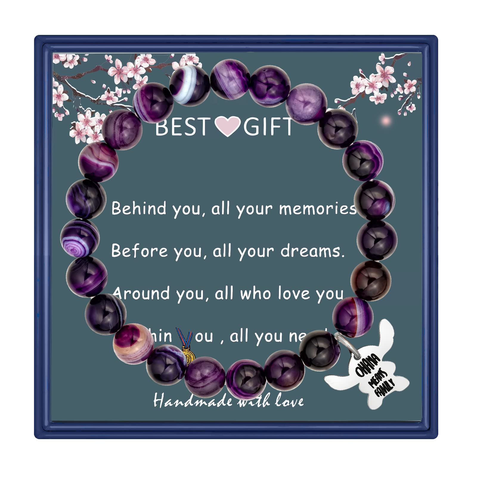 Ohana Means Family Bracelet Natural Stone Beaded Amethyst Bracelets for Womens Inspirational Jewelry Stitch Stuff Gifts for Lover Daughter Mom Niece