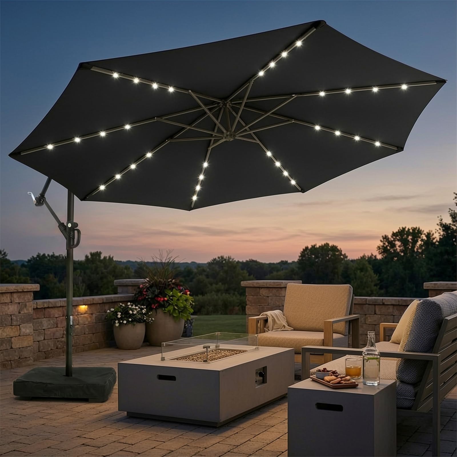 Wikiwiki 10ft Solar LED Patio Umbrella with Base Included