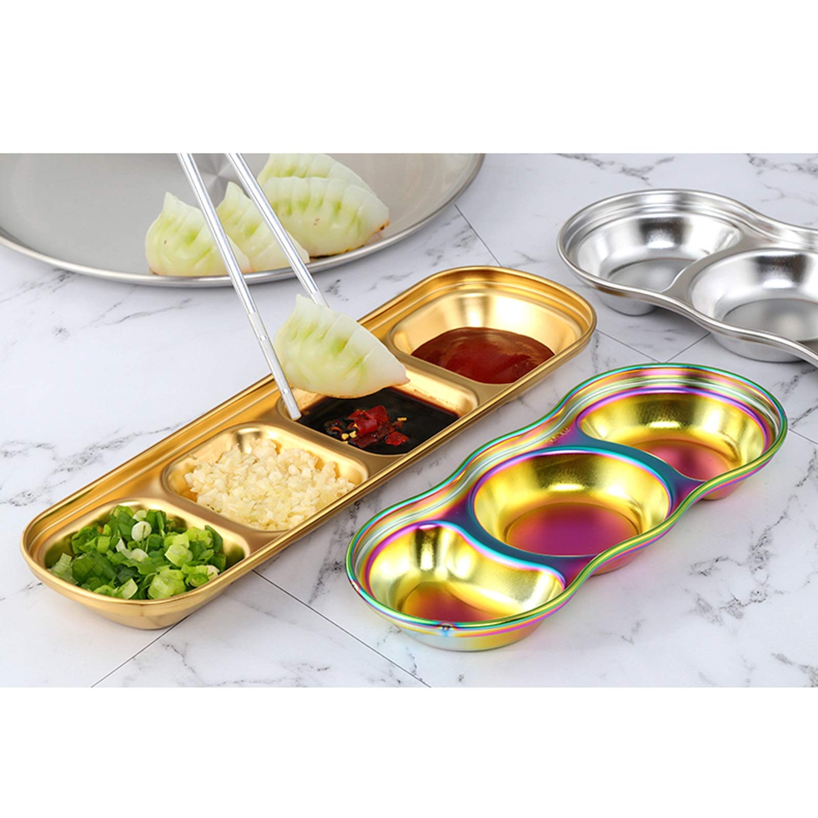Ciotoline da Snack 5pcs famiglia 304 piastra di condimento in acciaio inox piatto durevole piastre antipasto piatto piatto for antipasto, condimento, aceto, insalata, salsa di soia Piatti Snack Cerami