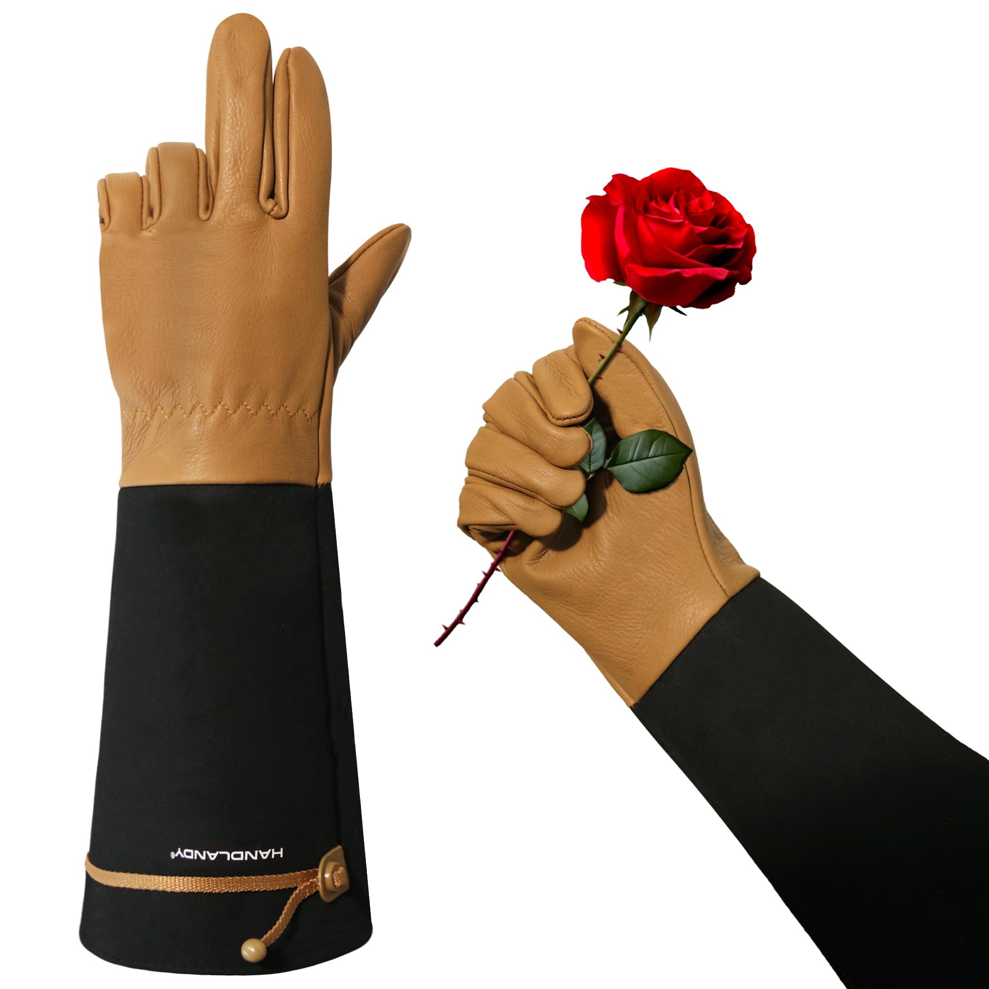 HLDD HANDLANDY Rose Pruning Gloves for Women & Men, Long Thorn Proof Leather Gardening Gloves with Forearm Protection