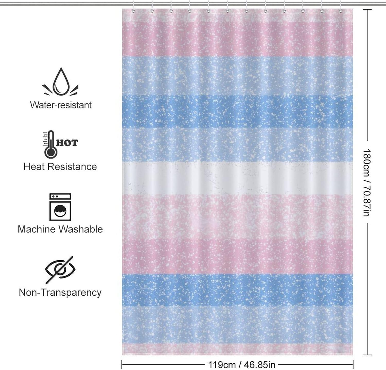 Transgender Flag Shower Curtain 46.85x70.87Inch（119x180cm） Polyester Bath Curtain Shower Curtains Printed Decorative