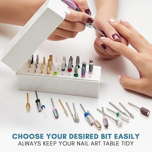 Miniatura 7 de Makartt Soporte para brocas de uñas, soporte a prueba de polvo, organizador de 30 agujeros, herramientas de manicura (no incluye brocas)