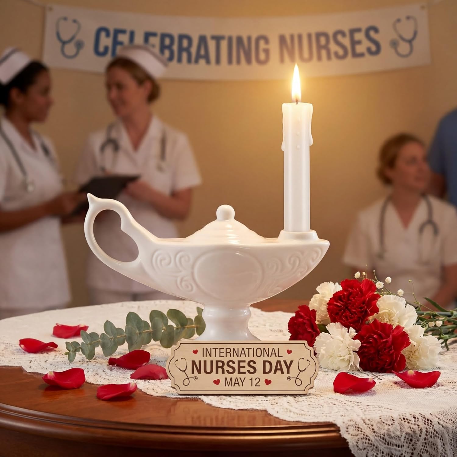 3 Pcs Nurse Graduation Lamp Nursing Lamp for Pinning Ceremony Battery Powered Nightingale Lamps Nurse Week Gift LED Candle (Batteries Not Included) (Full White,Small)