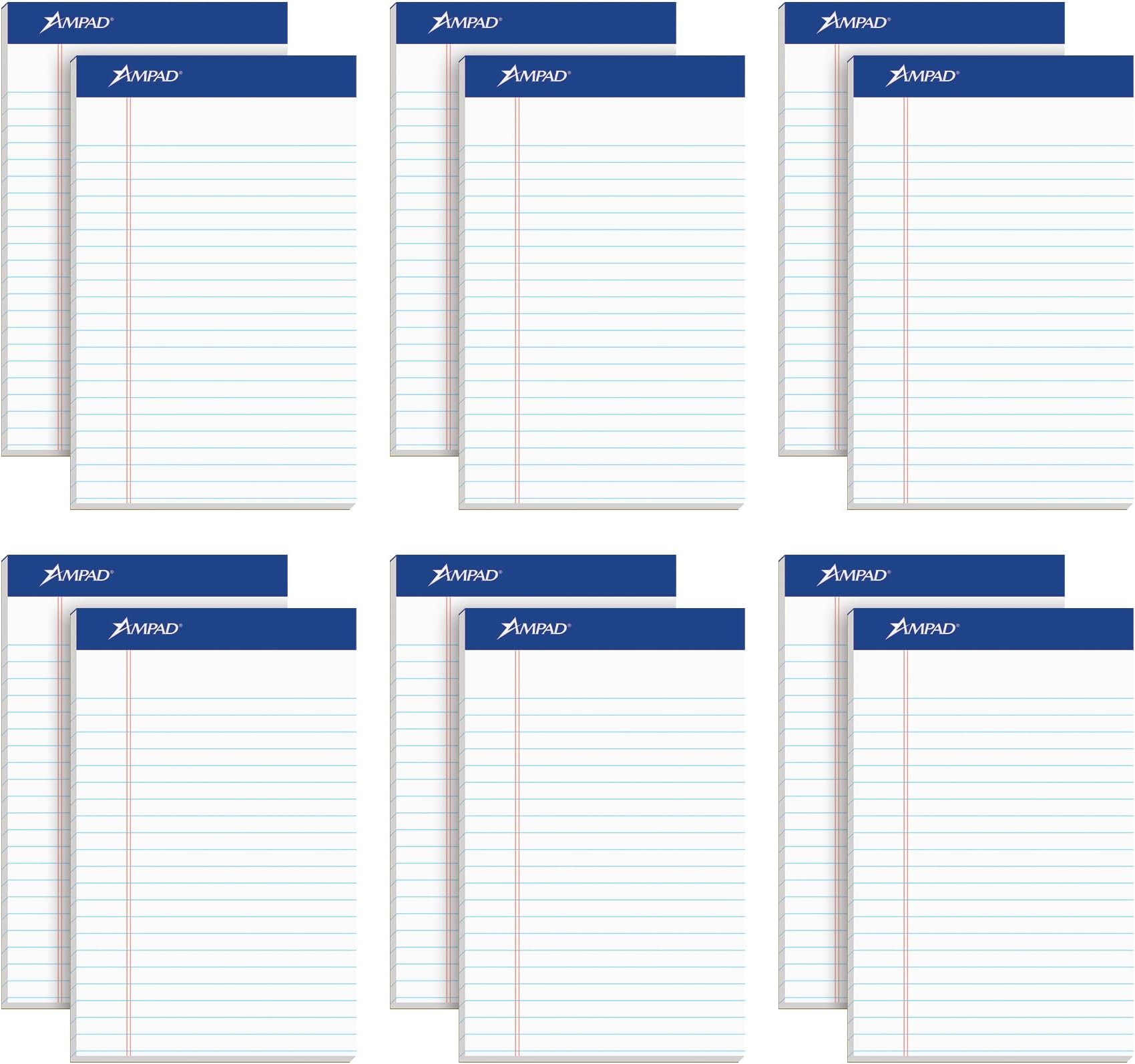 Ampad Jr. Notepad, College/Medium Ruled, 50 Sheets, White, 5" x 8", 12 per Pack (20-364)