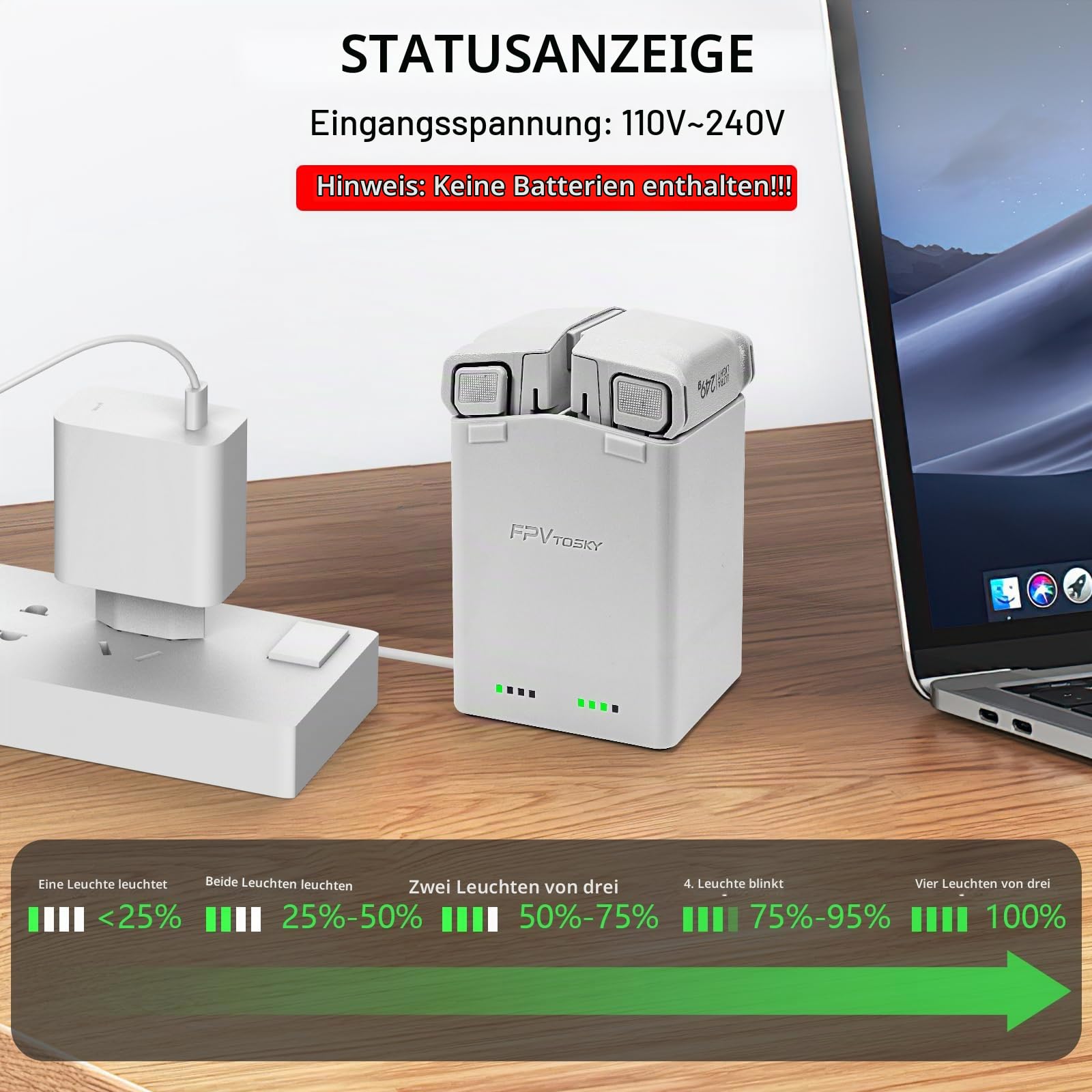 FPVtosky Professionelles Akku-Ladegerät für DJI Mini 5 Pro/Mini4/3 Pro Series Akku, Zubehör Schnelllade-Set mit 65W Netzteil, Schnelllade-Hub, Duale Akkus schnelles Aufladen zur gleichen Zeit