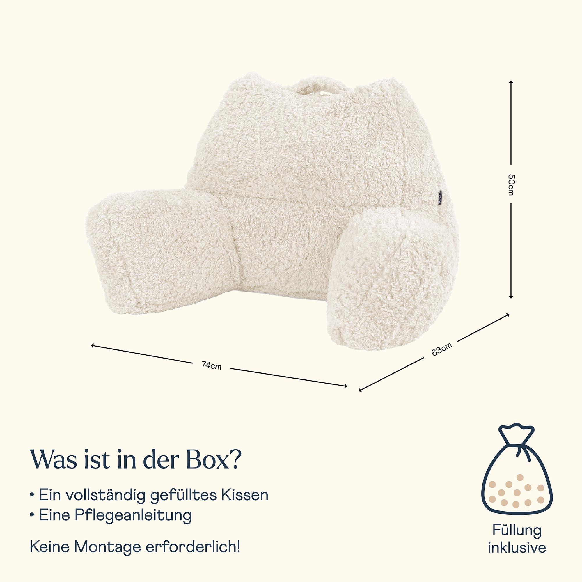 Icon Teddybär Rückenlehne Lesekissen, Creme, Lesekissen Flauschig mit Sitzsack Füllung, Rückenstütze mit Tragegriff