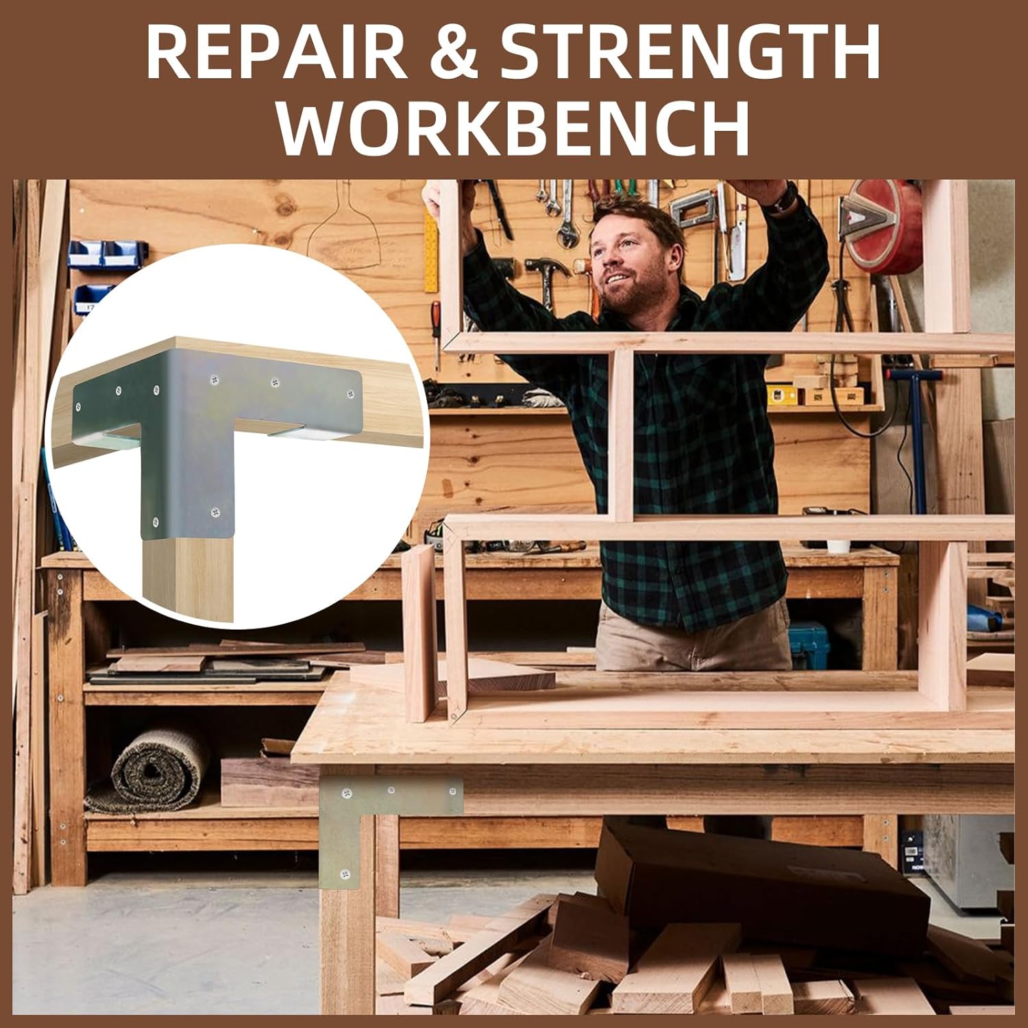 Work Bench Brackets, 2 x 4 Steel Workbench Brackets Right Angle Corner Support Bracket for Shelving Work Table DIY Repairs (Actual 1.5"x3.5"), Sliver 4 Pieces