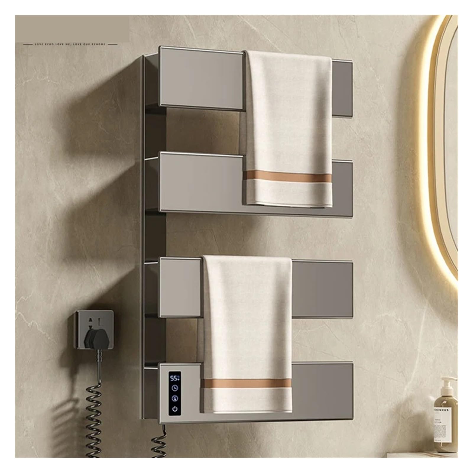 Radiador toallero calefactable Toallero Eléctrico Inteligente, Sin Perforación, Toallero De Baño, Calefacción Y Secado, Toallero, Desinfección, Accesorios De Baño (Color : Black-4-Hidden Wire)