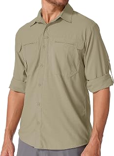 Goerzon Men's UPF 50+ Long Sleeve Fishing Shirt - Quick Dry Lightweight Sun Protection Safari Hiking Travel Button Down